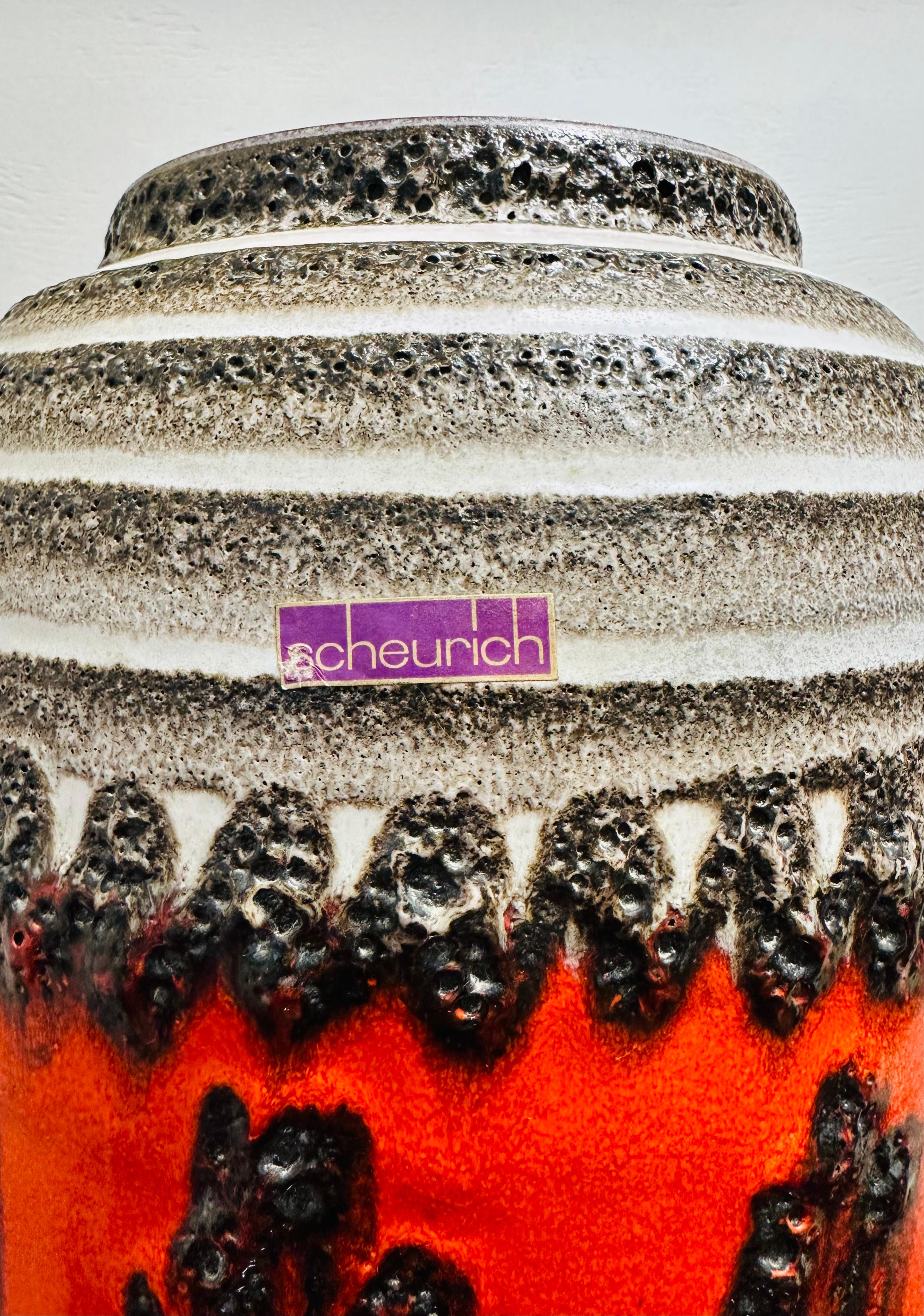 1960s German Fat Lava Scheurich Pottery Orange Glazed Zig Zag Floor Vase 546 52 6