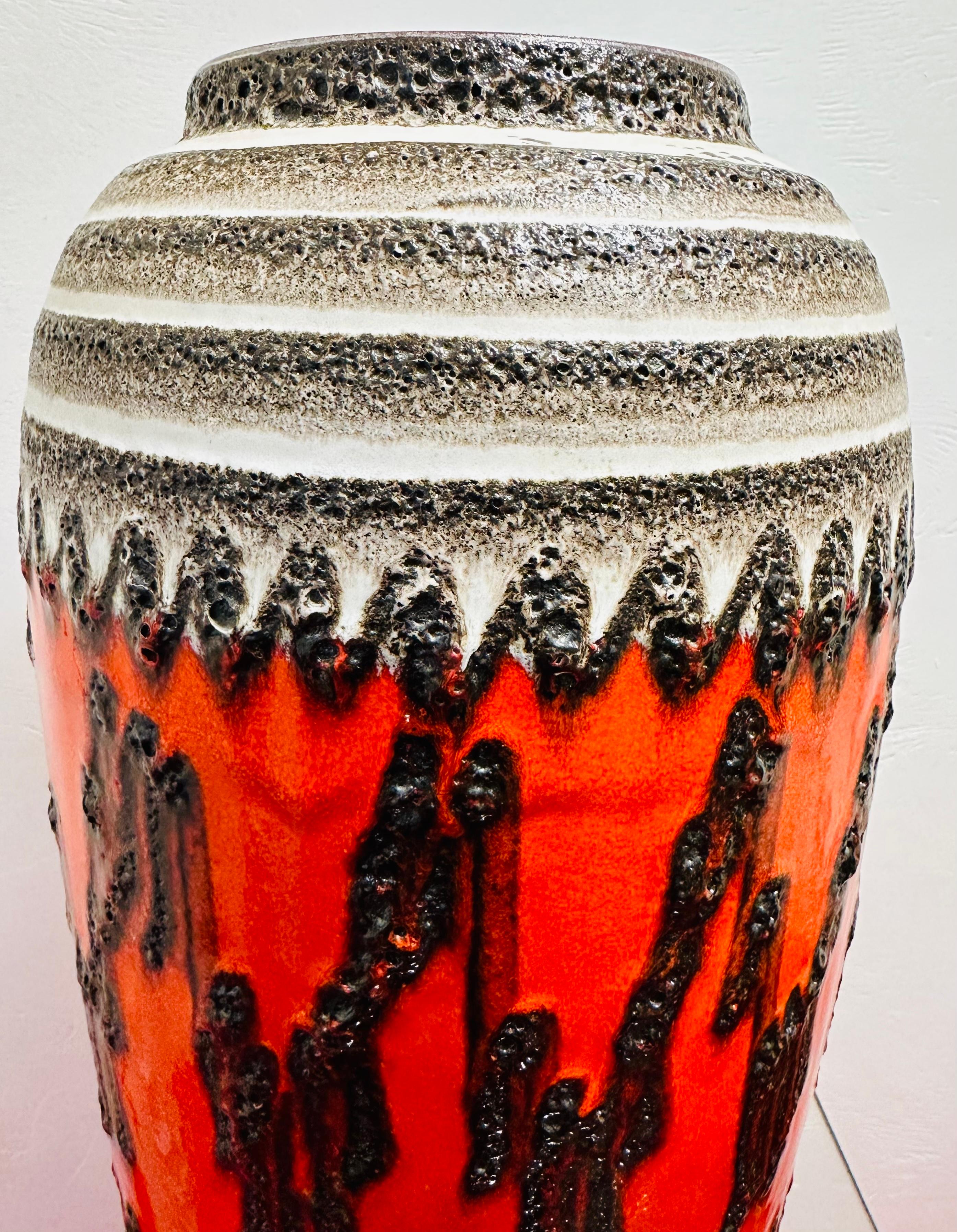 1960s German Fat Lava Scheurich Pottery Orange Glazed Zig Zag Floor Vase 546 52 4