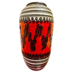Retro 1960s German Fat Lava Scheurich Pottery Orange Glazed Zig Zag Floor Vase 546 52