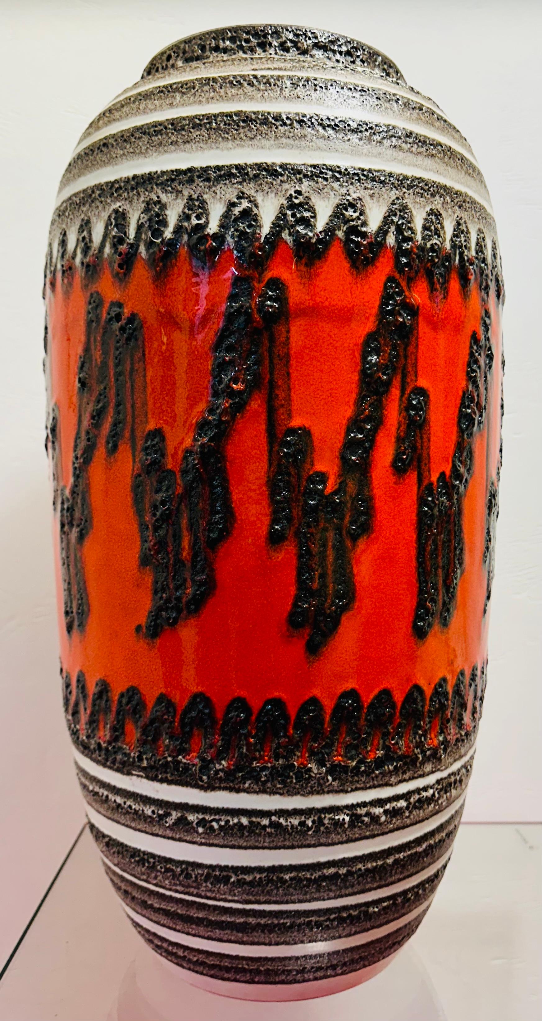 Unglazed 1960s German Fat Lava Scheurich Pottery Orange Glazed Zig Zag Floor Vase 546 52
