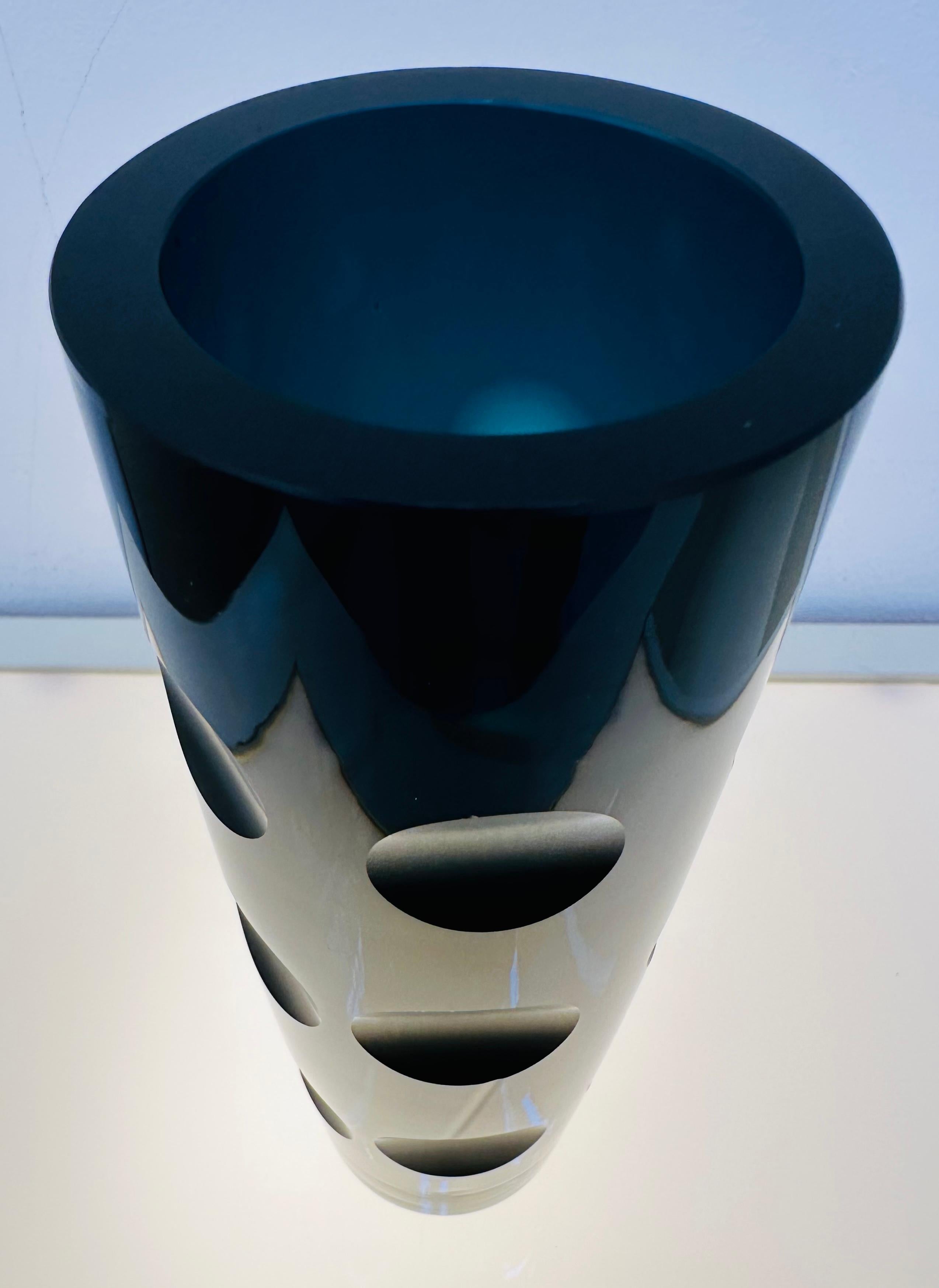 1960s German Friedrich Kristall Dark Blue 15 Concave Lens Cut Crystal Vase 4
