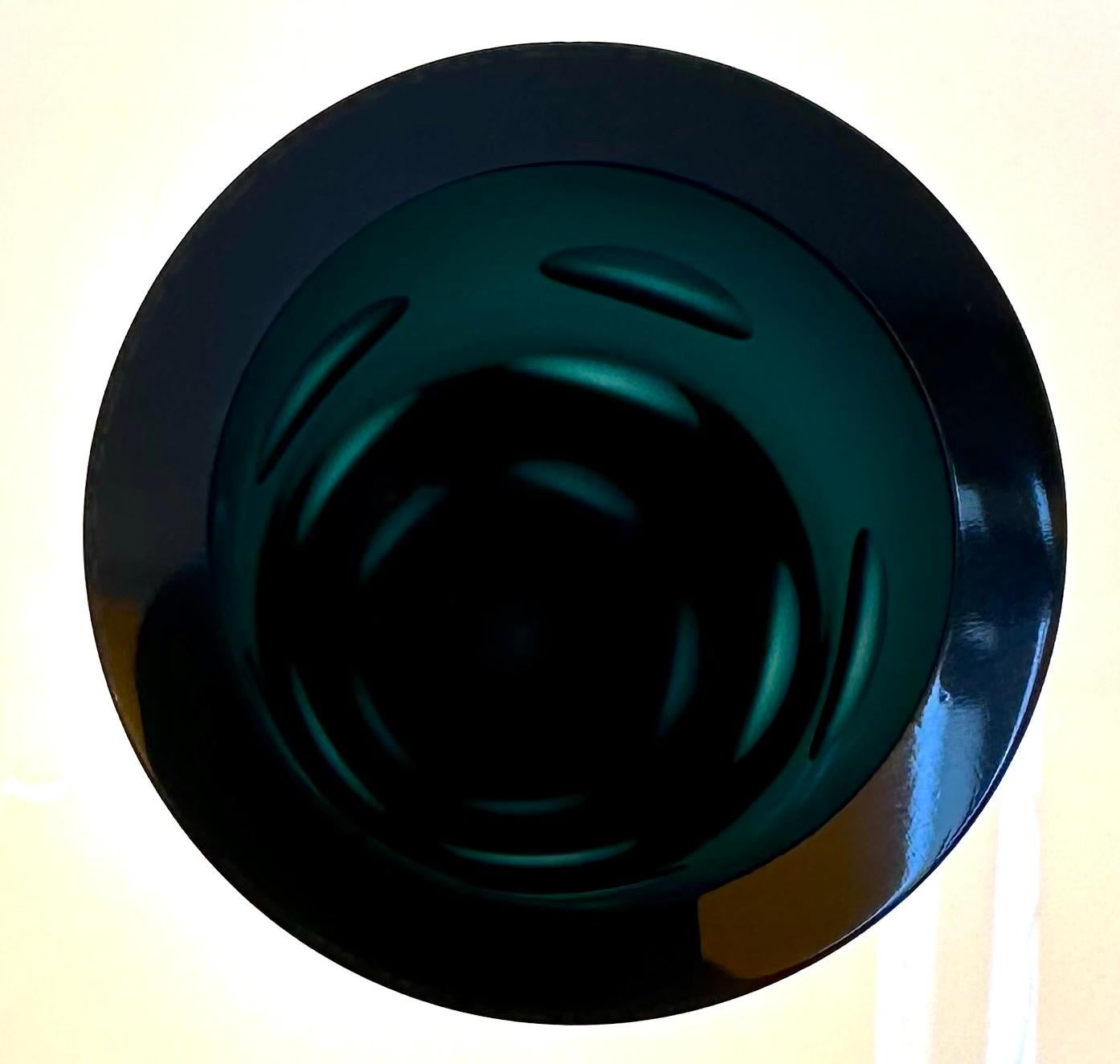 1960s German Friedrich Kristall Dark Blue 15 Concave Lens Cut Crystal Vase 7