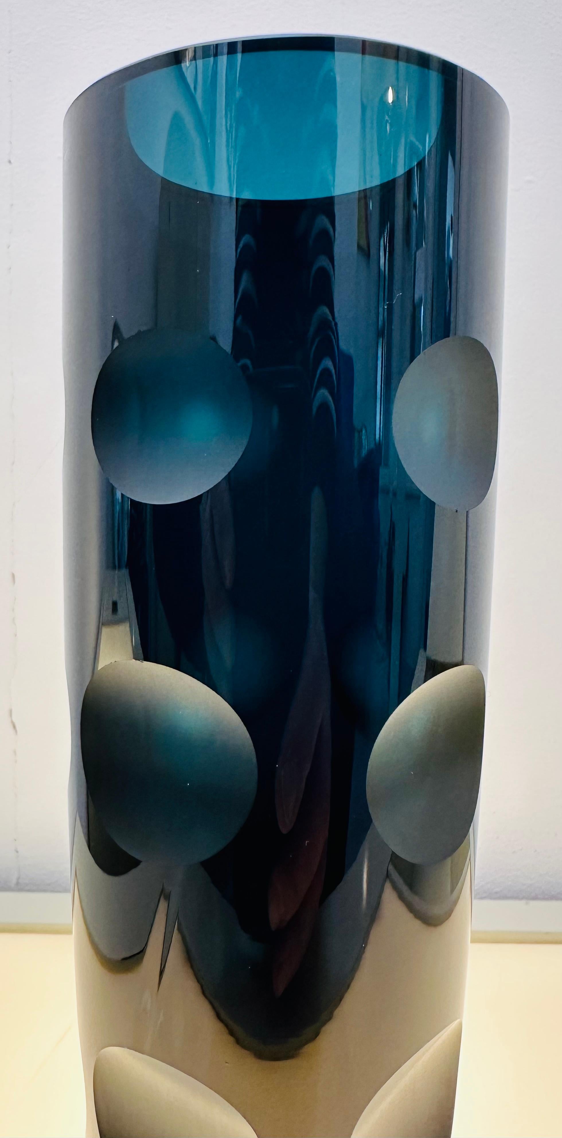 1960s German Friedrich Kristall Dark Blue 15 Concave Lens Cut Crystal Vase 8