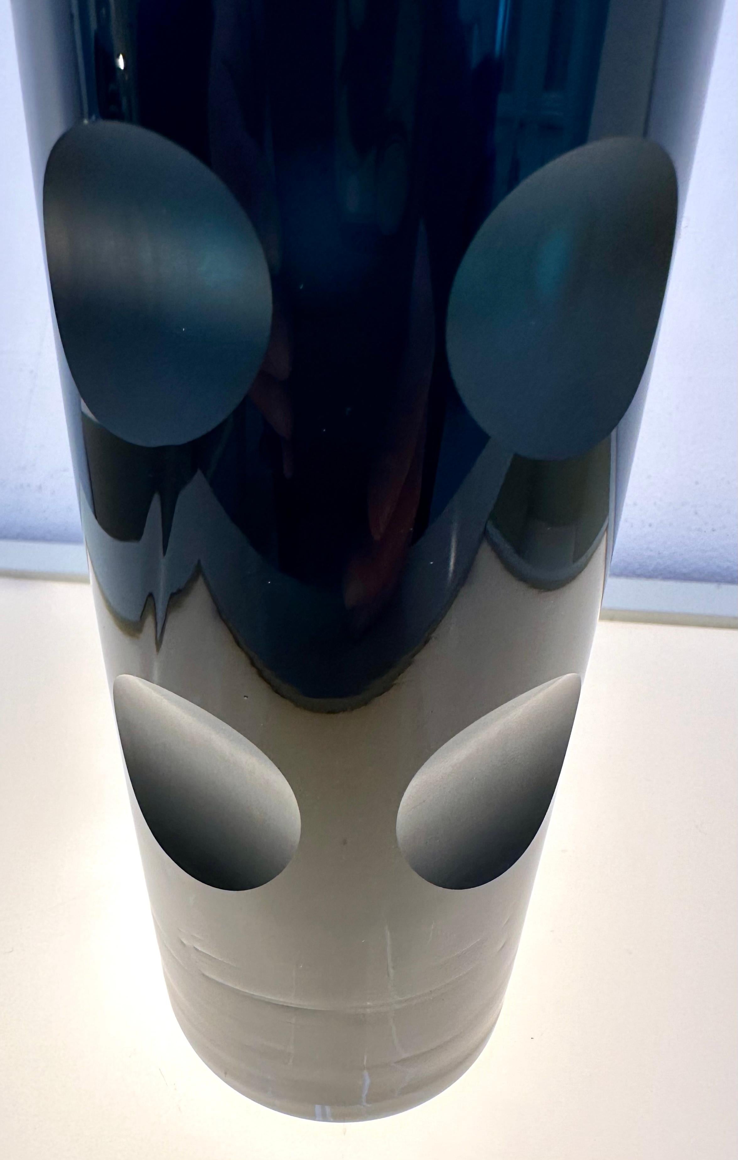 1960s German Friedrich Kristall Dark Blue 15 Concave Lens Cut Crystal Vase 10