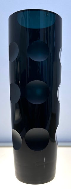 1960s German Friedrich Kristall Dark Blue 15 Concave Lens Cut Crystal Vase