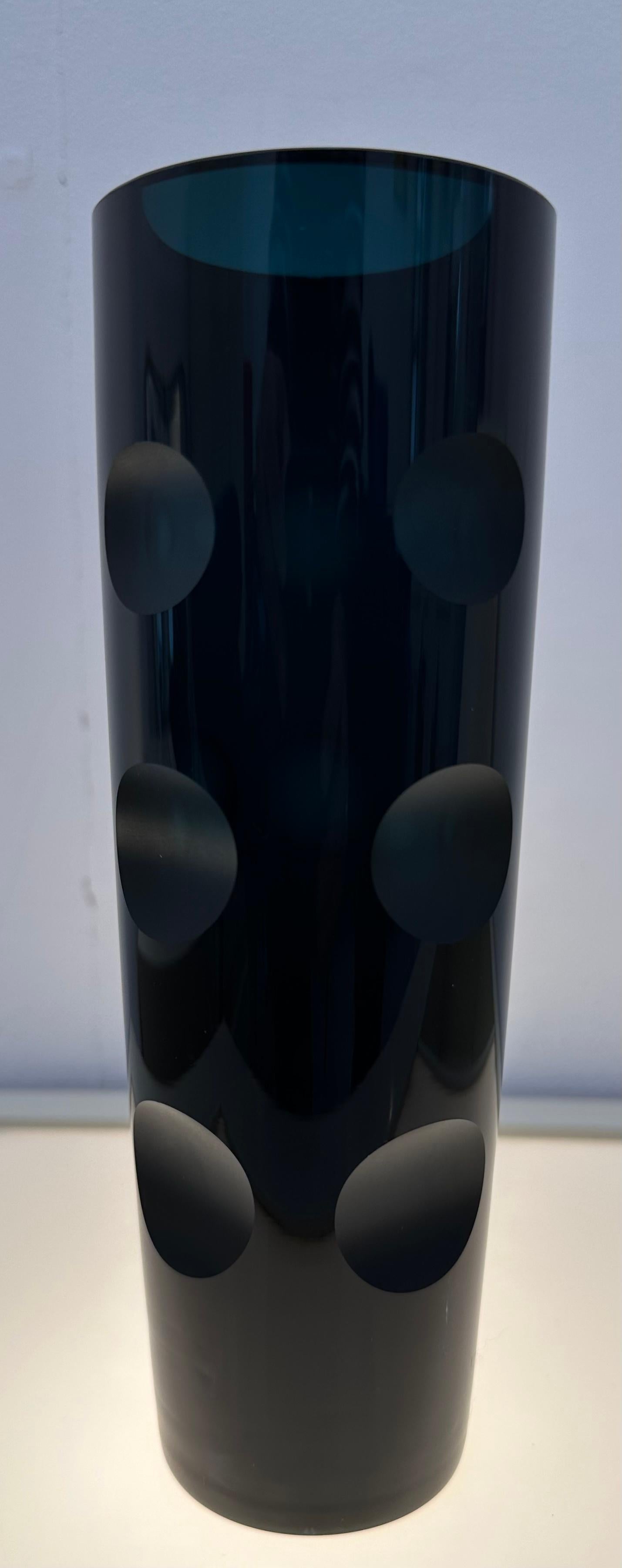 1960s German Friedrich Kristall Dark Blue 15 Concave Lens Cut Crystal Vase 3