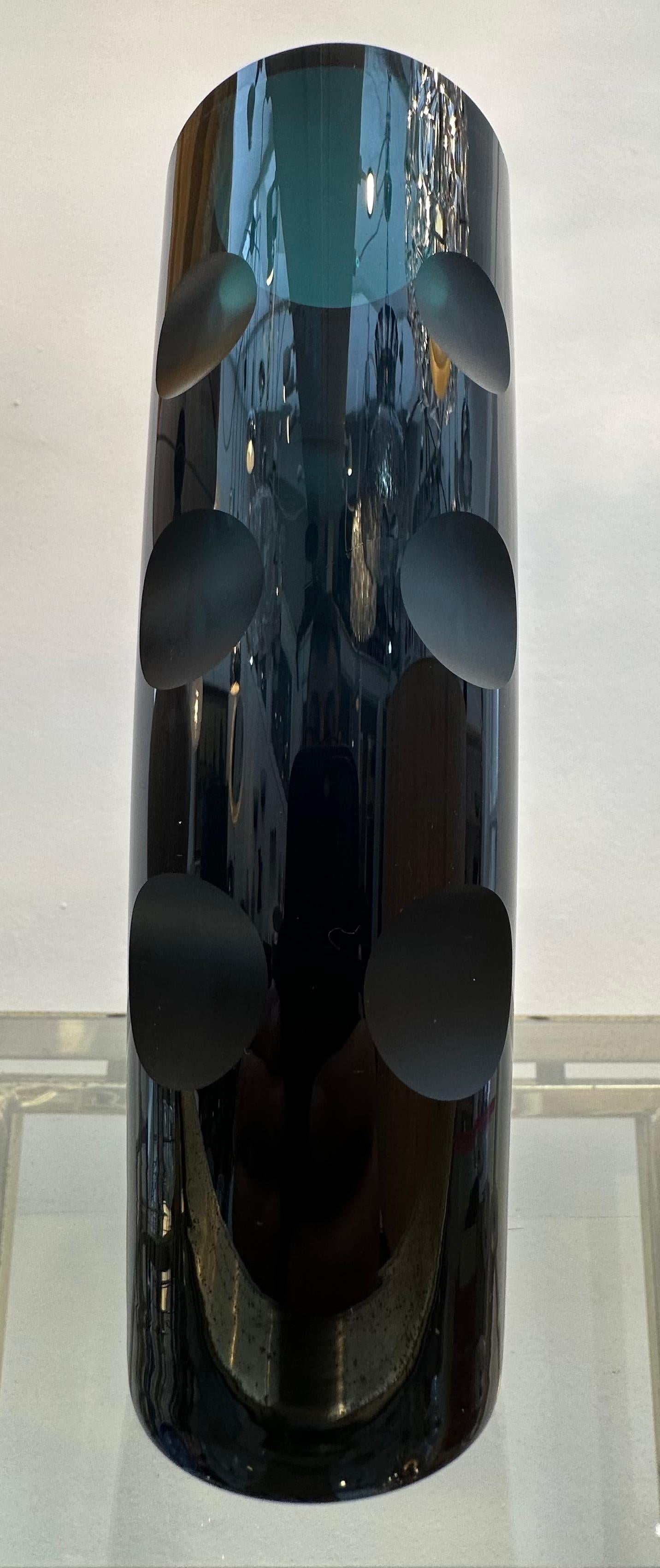 1960s German Friedrich Kristall Dark Blue 15 Concave Lens Cut Crystal Vase 4