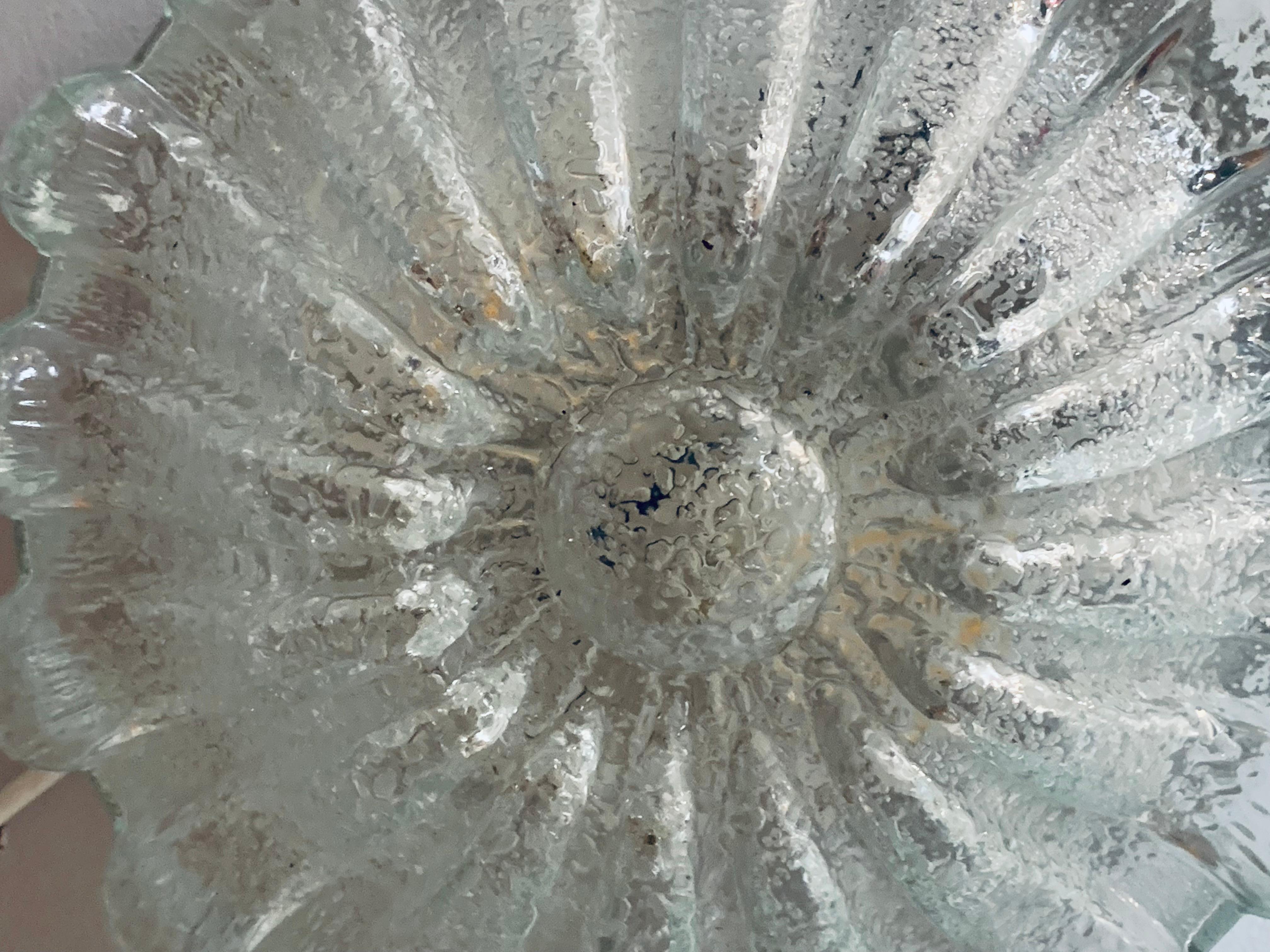 1960s, German Glashütte Limburg Frosted Flower Glass Flush Mount or Wall Light 5