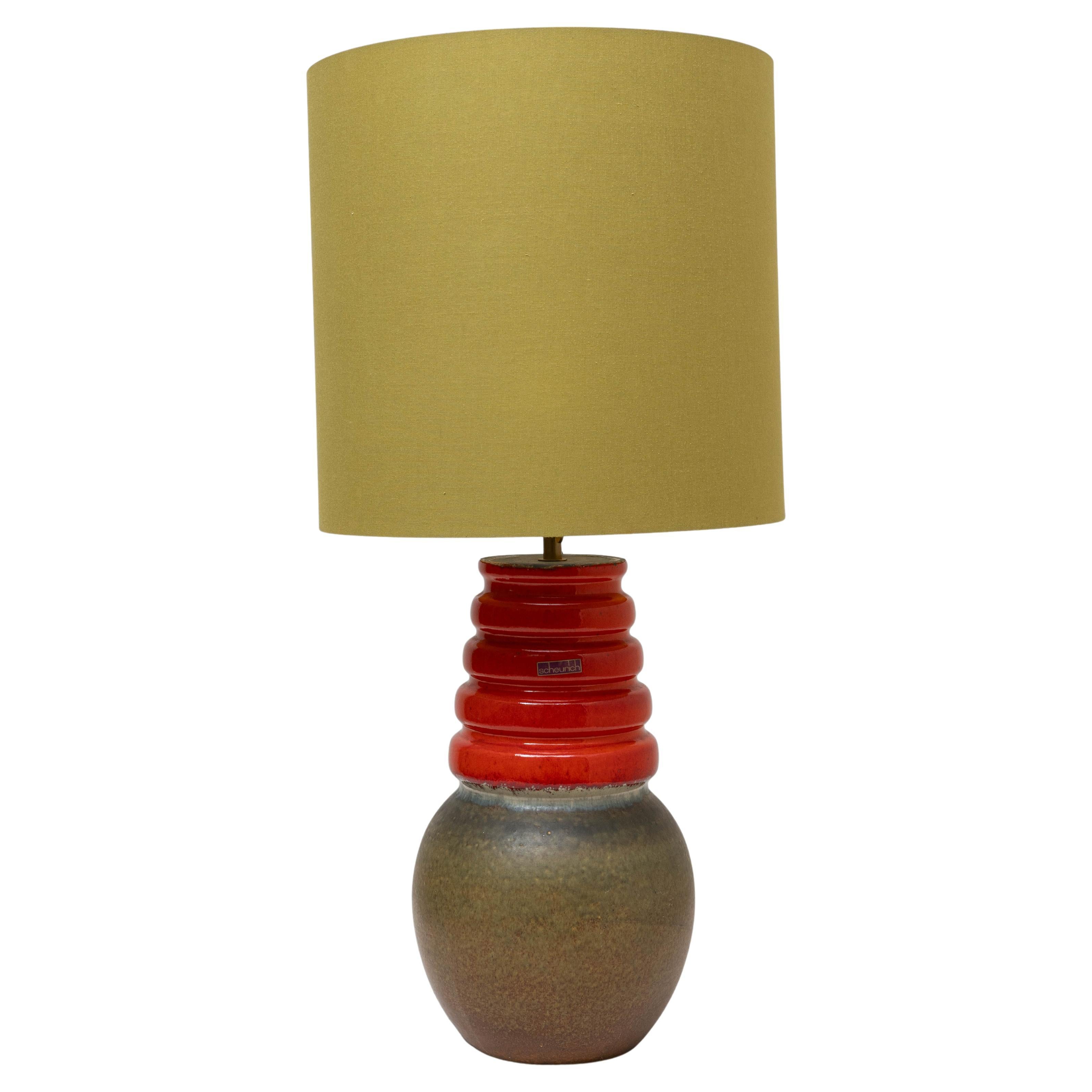 Lámpara de sobremesa alemana de cerámica verde y roja de los años 60