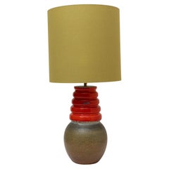1960s German Green and Red Ceramic Table Lamp