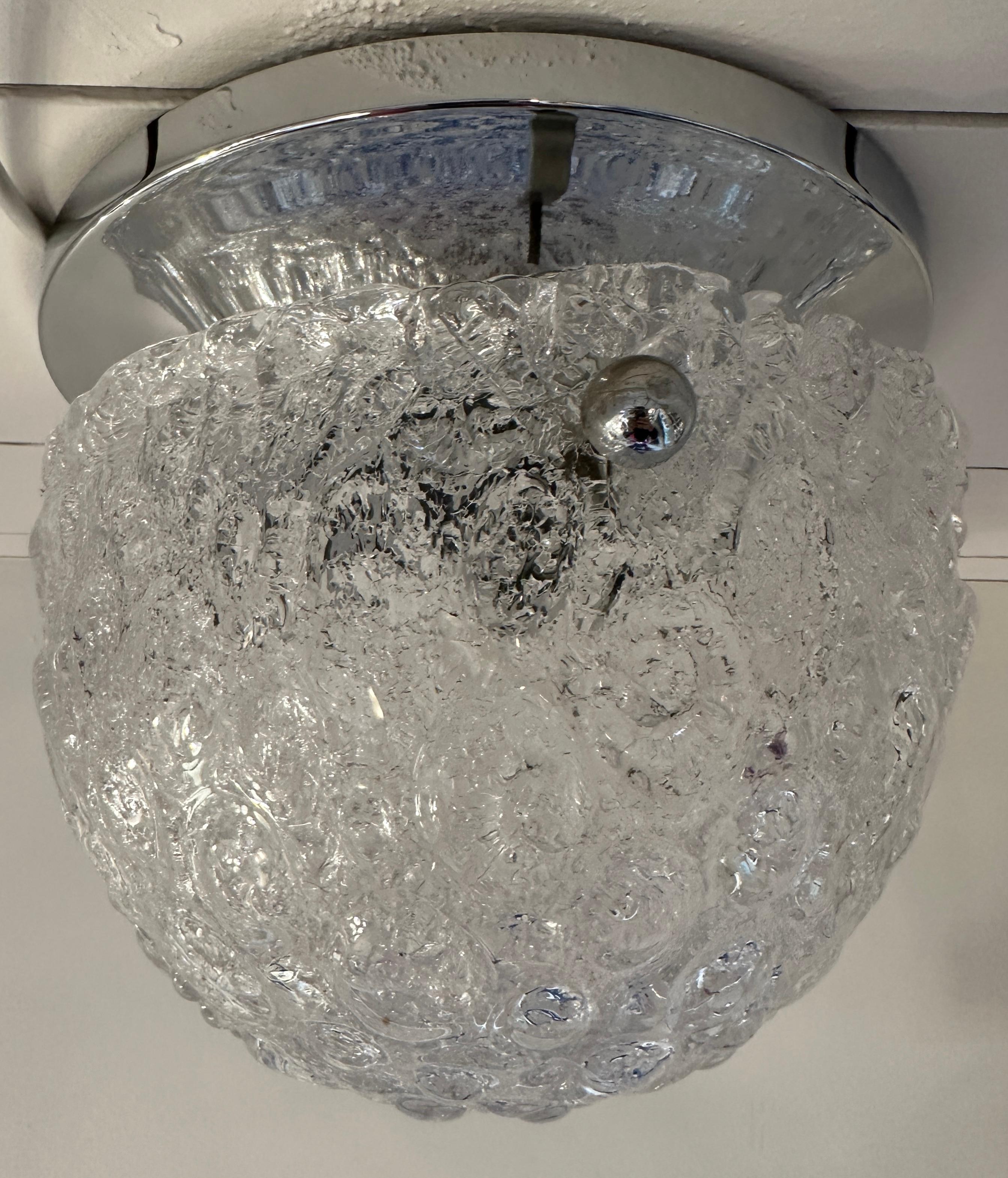 Deutsche Hillebrand Murano-Einbaubeleuchtung aus mattiertem Glas und poliertem Chrom, 1960er Jahre im Angebot 5