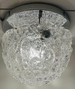 1960s German Hillebrand Murano Frosted Glass & Polished Chrome Flush Mount