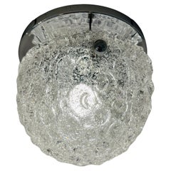 1960s German Hillebrand Murano Frosted Glass & Polished Chrome Flush Mount