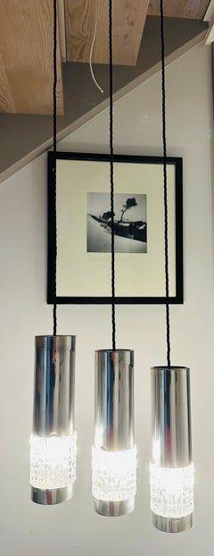 1960er Deutsche Kaiser Leuchten Chrom & Abstraktes Glas Hängelampen 3 verfügbar