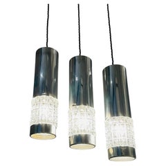1960er Deutsche Kaiser Leuchten Chrom & Abstraktes Glas Hängelampen 3 verfügbar
