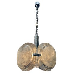 1960s German Kaiser Leuchten Frosted 
Textured Murano Glass 
Chrome Chandelier