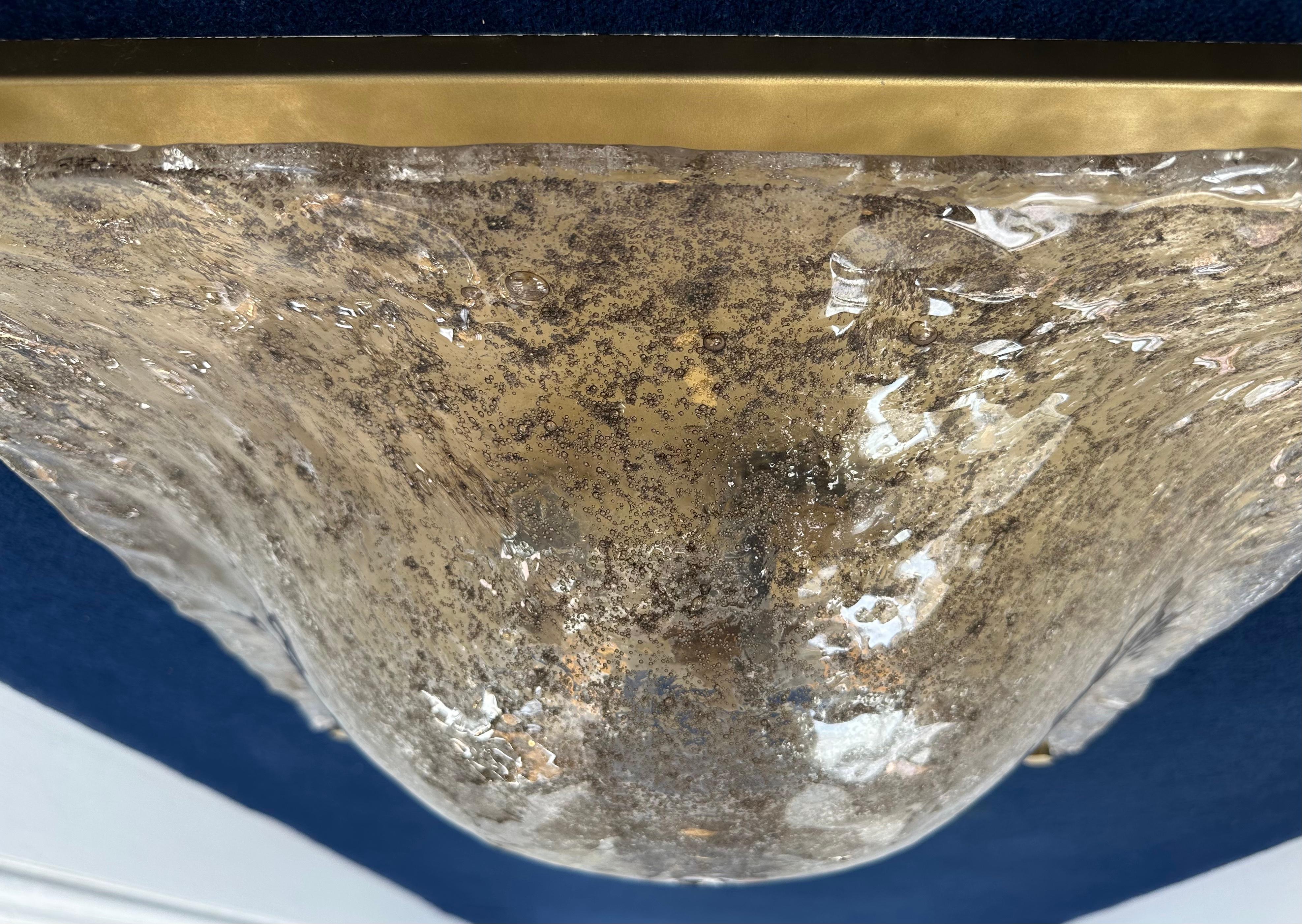 1960s German Kaiser Leuchten Murano Domed Bubbled Glass & Brass Flush Mount 4