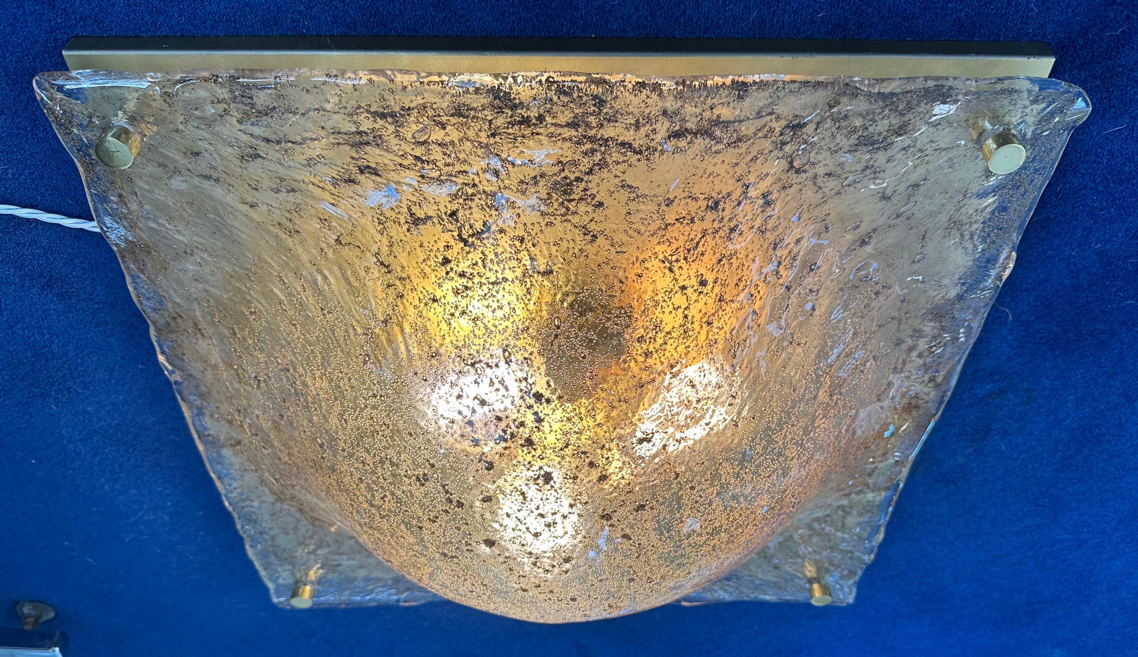 1960s German Kaiser Leuchten Murano Domed Bubbled Glass & Brass Flush Mount 1
