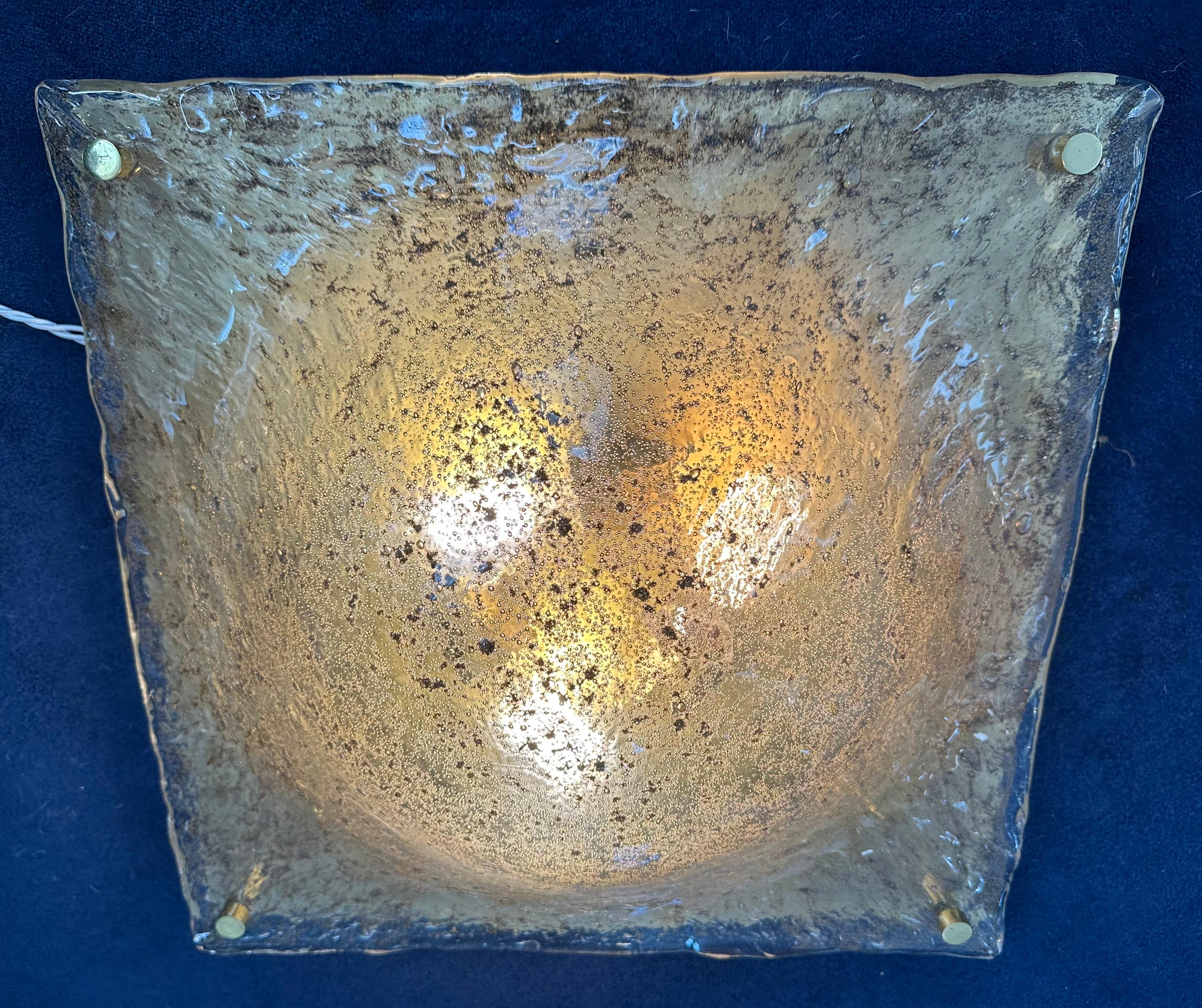 1960s German Kaiser Leuchten Murano Domed Bubbled Glass & Brass Flush Mount 2