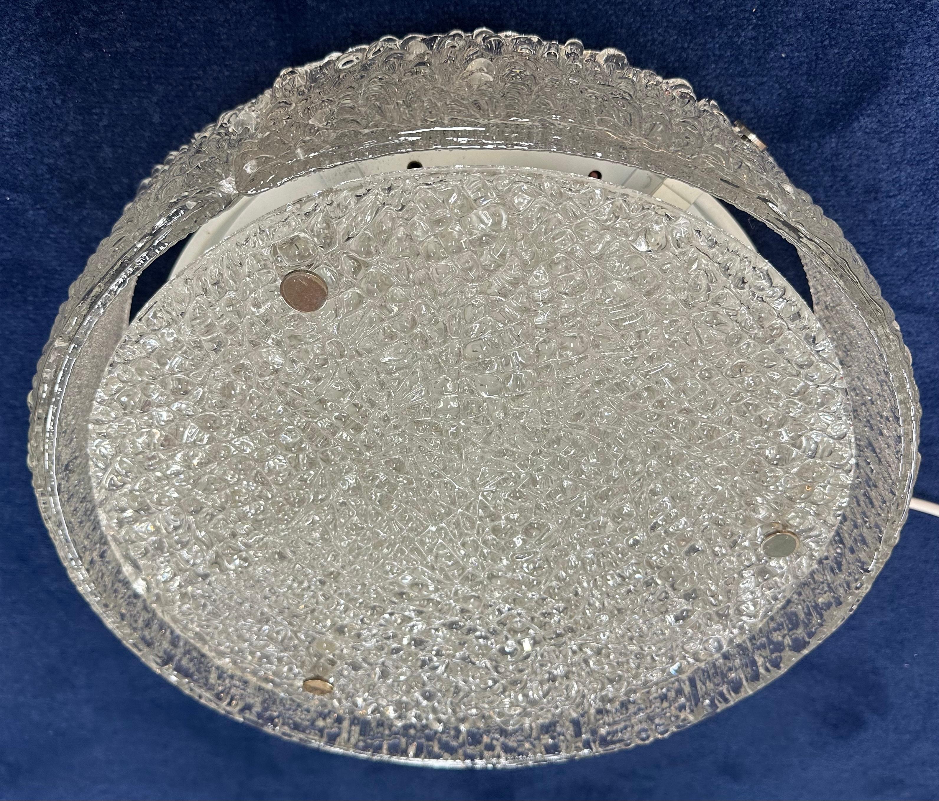 1960s German Kaiser Leuchten Textured Iced Glass Flush Mount Ceiling Light For Sale 6