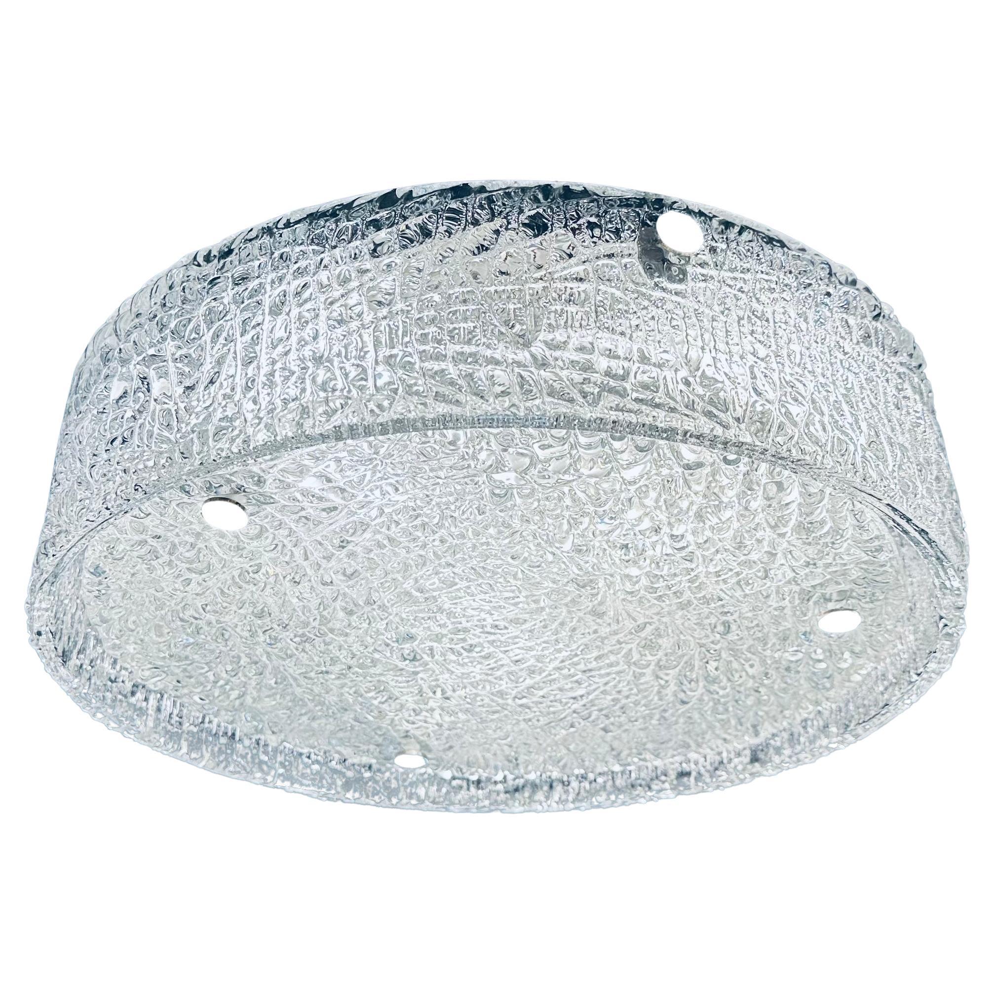 1960s German Kaiser Leuchten Textured Iced Glass Flush Mount Ceiling Light For Sale