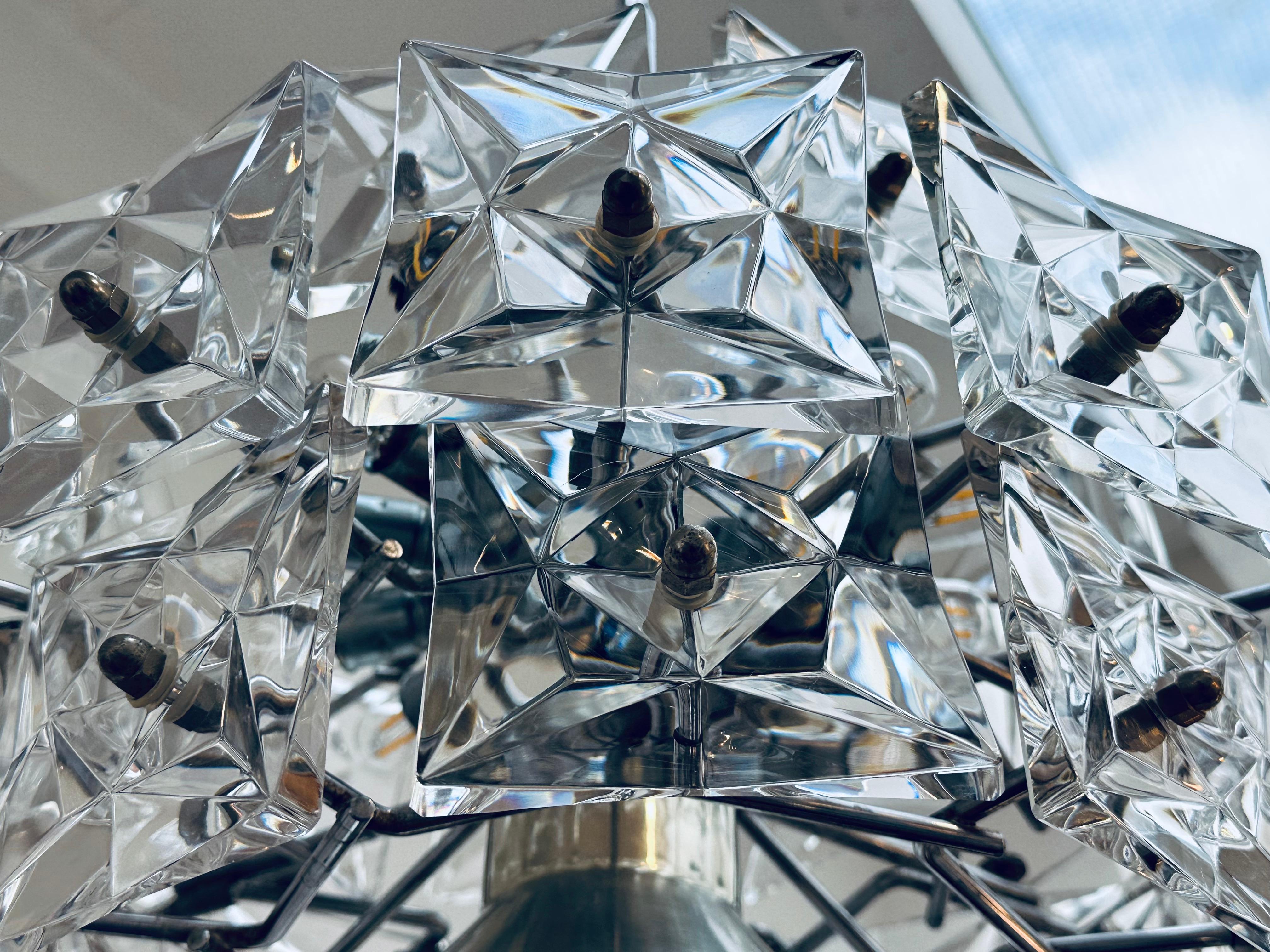 1960s German Kinkeldey Square Prism Faceted Crystal Glass & Chrome Chandelier For Sale 10