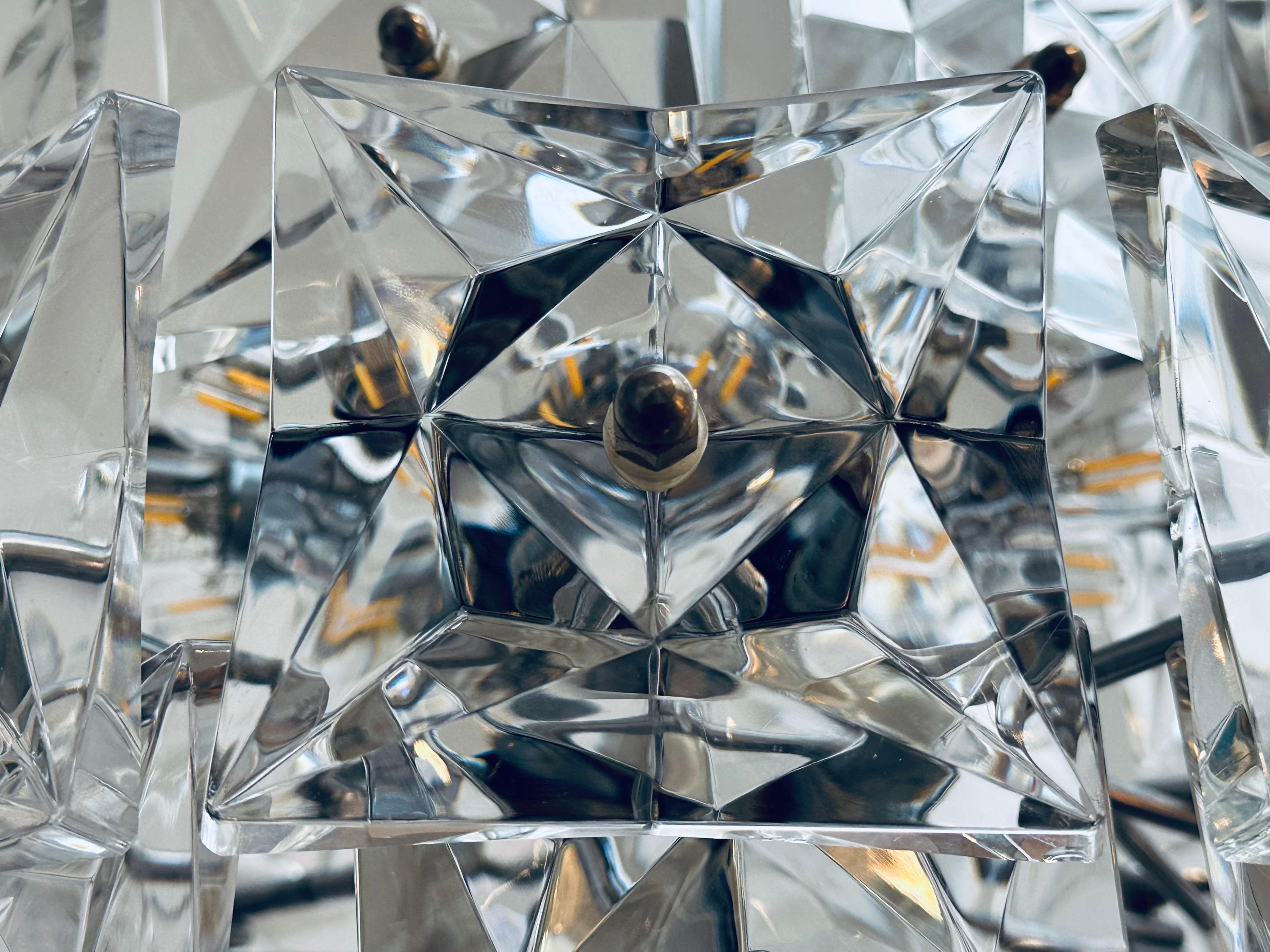 1960s German Kinkeldey Square Prism Faceted Crystal Glass & Chrome Chandelier For Sale 11