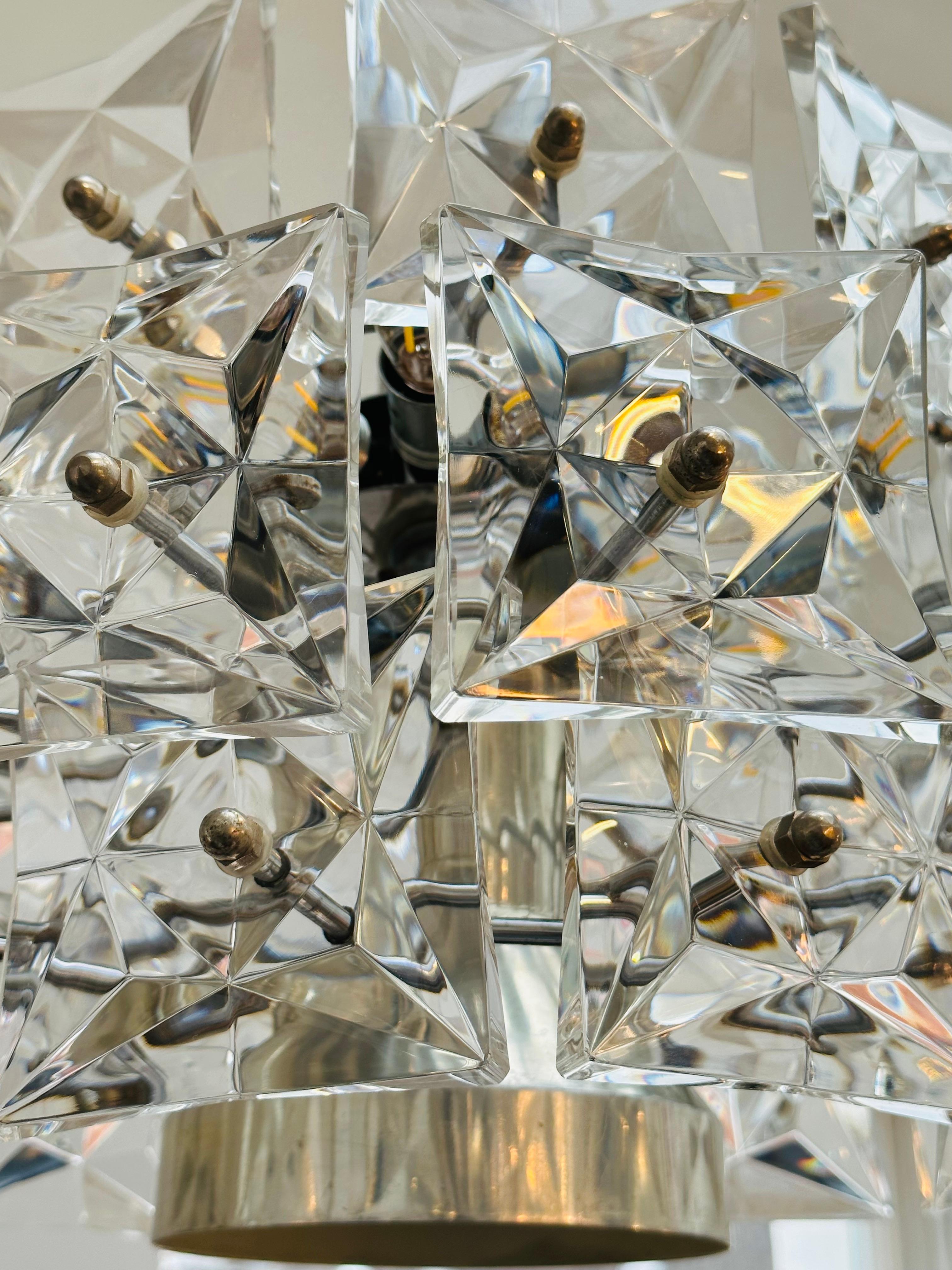 1960s German Kinkeldey Square Prism Faceted Crystal Glass & Chrome Chandelier For Sale 13