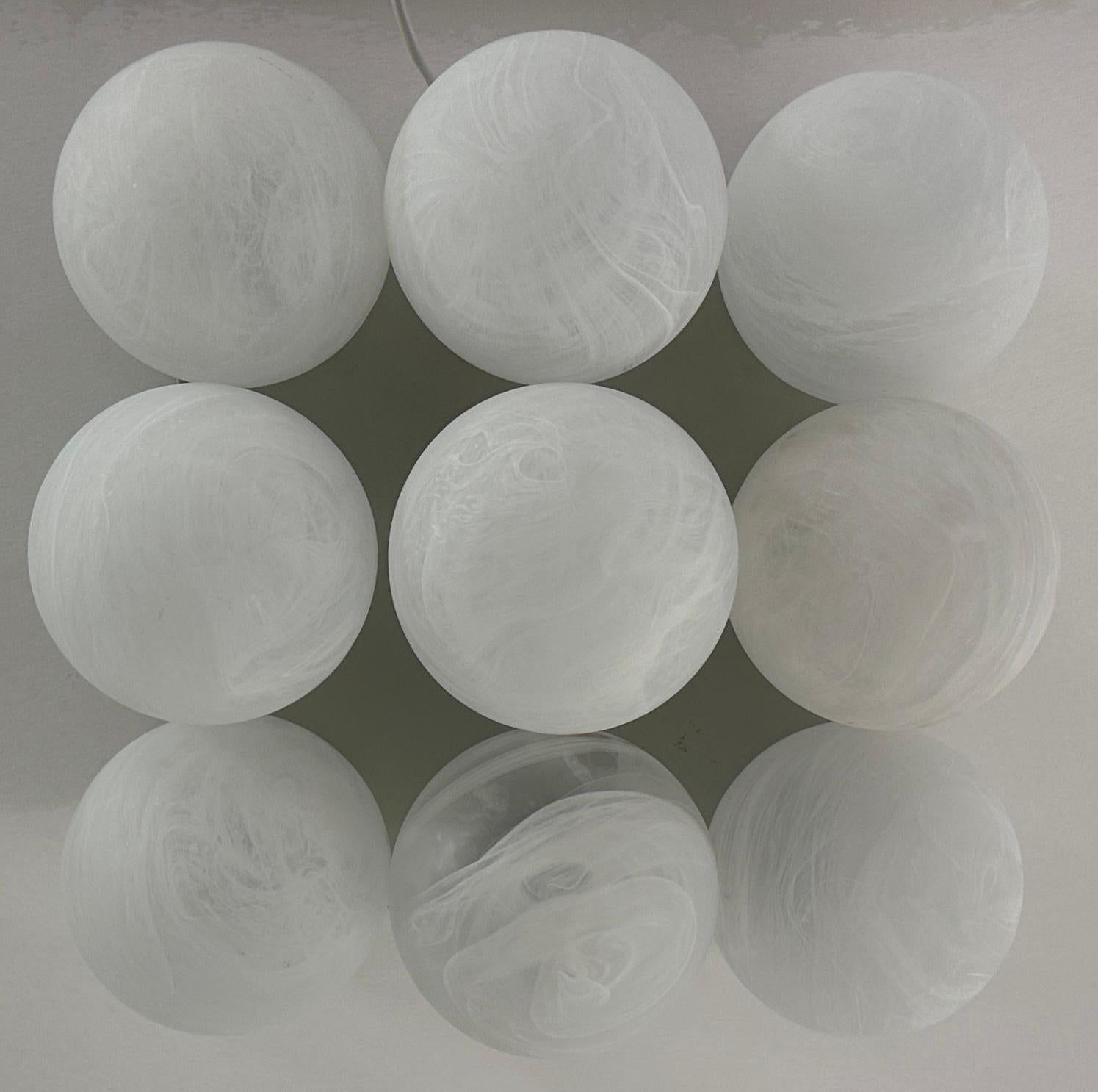 1960s German Leclaire Schäfer 9 Frosted Globe Flush Mount Ceiling Light im Angebot 10