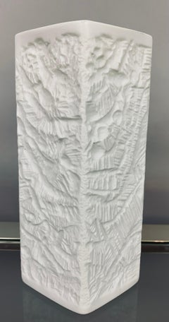 1960s German Lorenze Hutschenreuther Bisque White Triangular 3-D Relief Vase