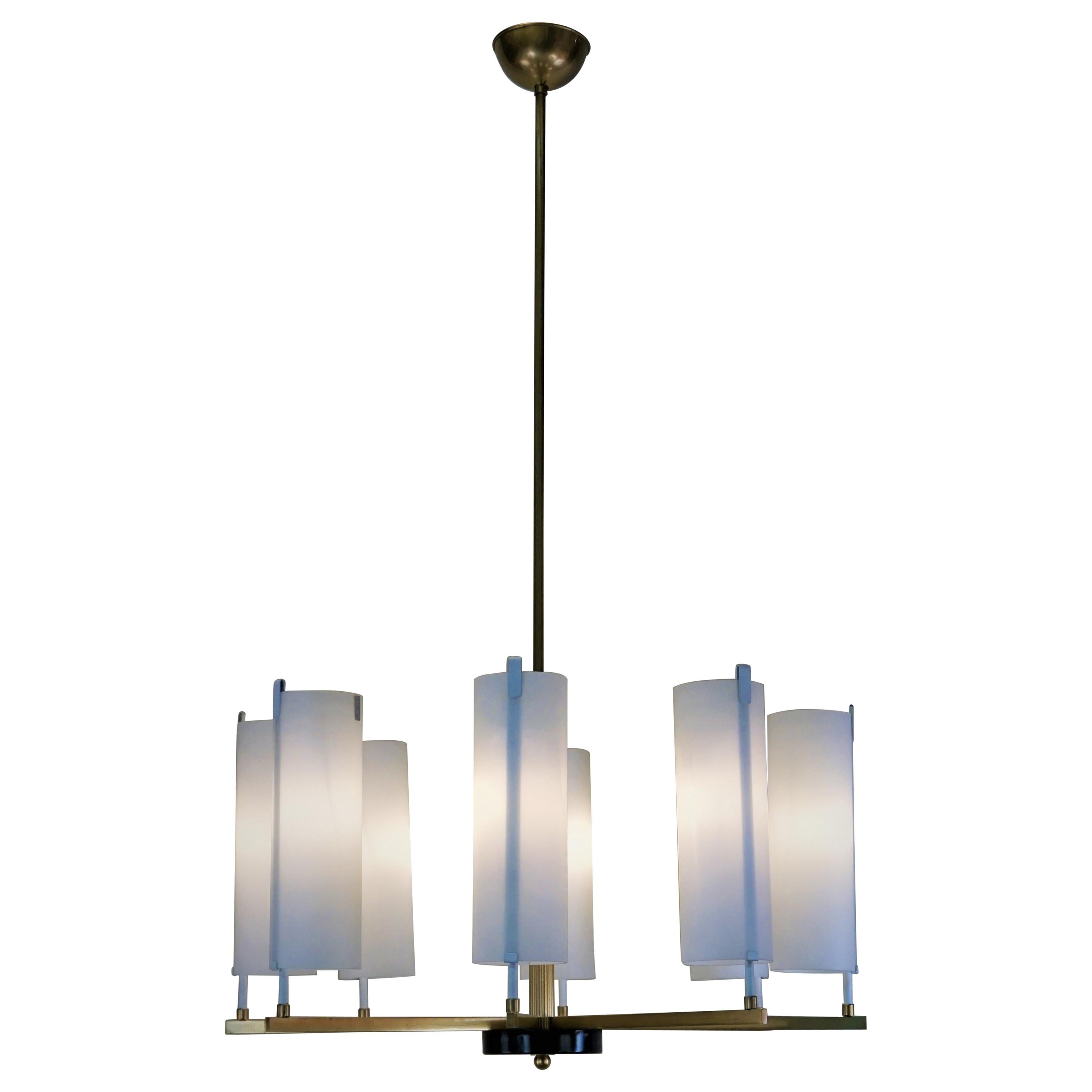 1960s German Modern Bronze and Glass Chandelier by Phonix