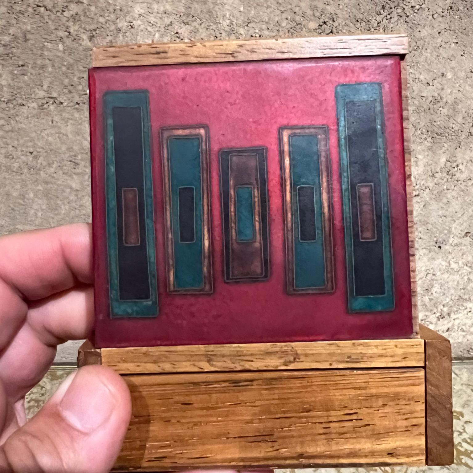 1960s German Modernist Teak Jewelry Box Abstract Enamel  Schibensky Bunge For Sale 3