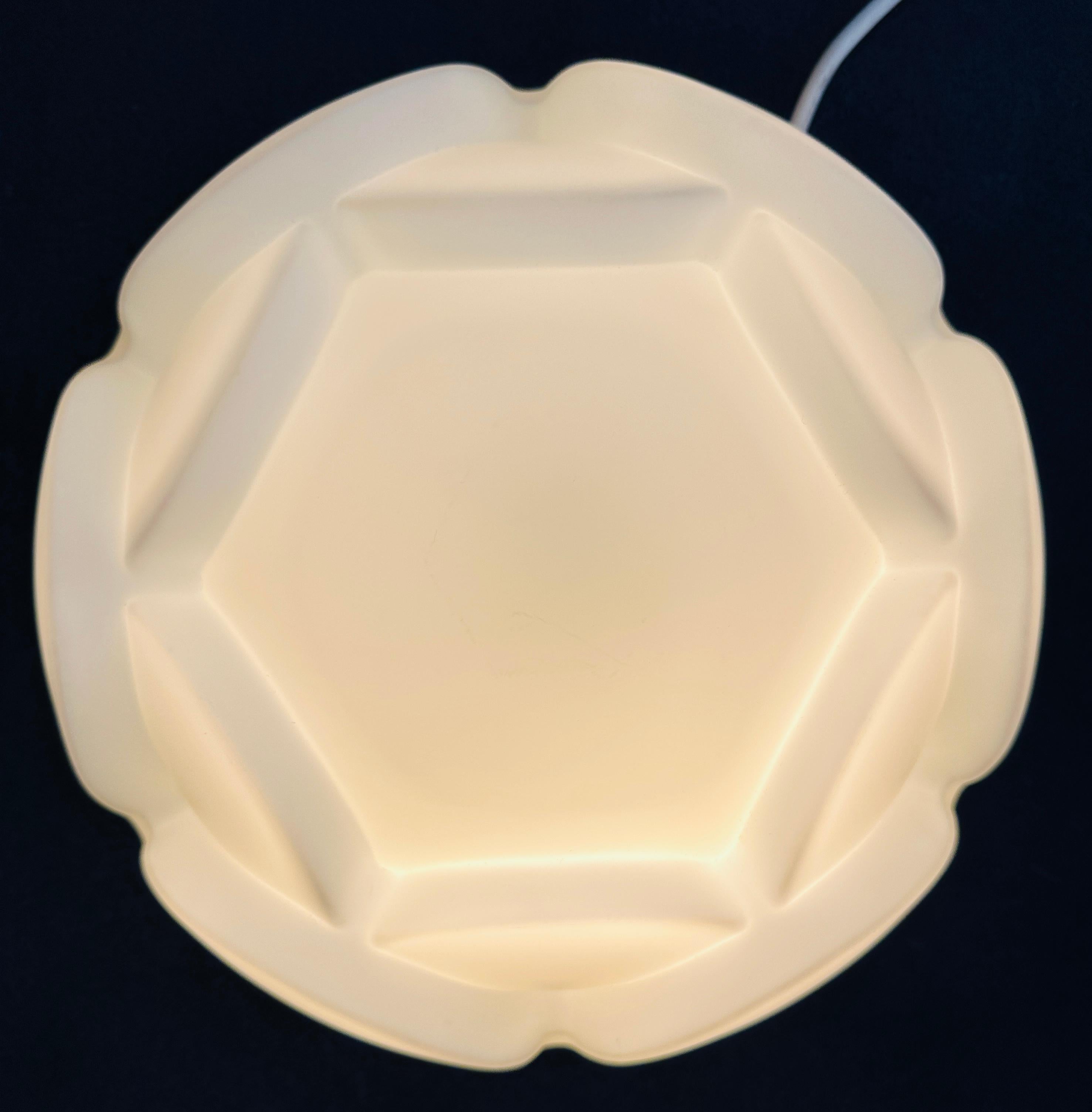 1960s Large German Peill & Putzler 'Artichoke' shaped opaline ceiling flush mount.  The shade clips onto a black metal ceiling plate which screws directly to the ceiling.  It easily pulls apart off the clips to allow access to the E27 screw in bulb.