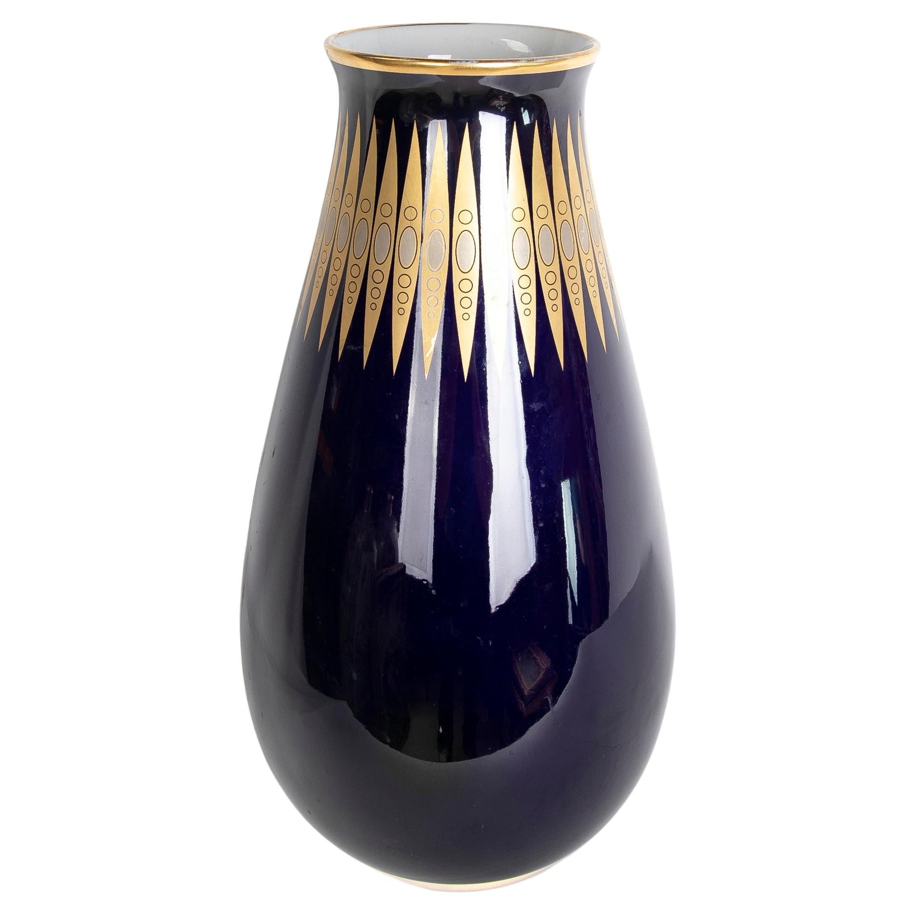 Kobalt Deutsches Porzellan, 1960er Jahre  Vase aus Gold und Gold, Hutschenreuther Hohenberg