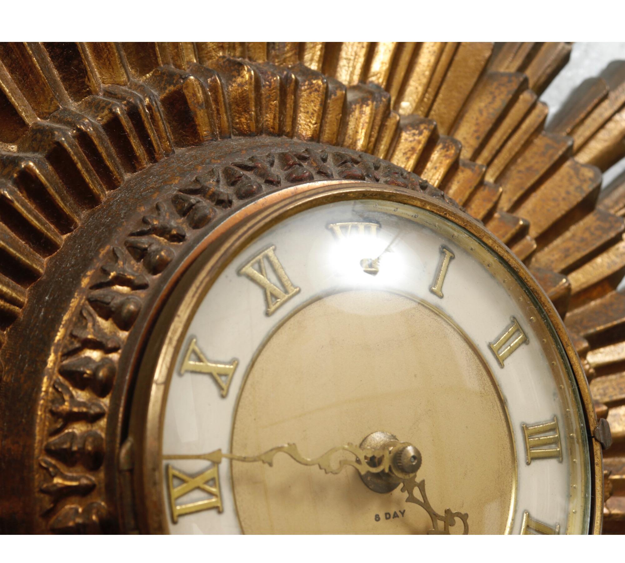 1960’s German Starburst Wall Clock In Good Condition For Sale In Bradenton, FL
