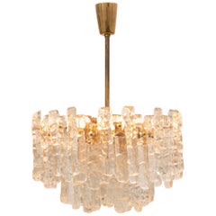 1960s German Two-Tier Iced Glass Chandelier Manufactured by Kalmar Lighting