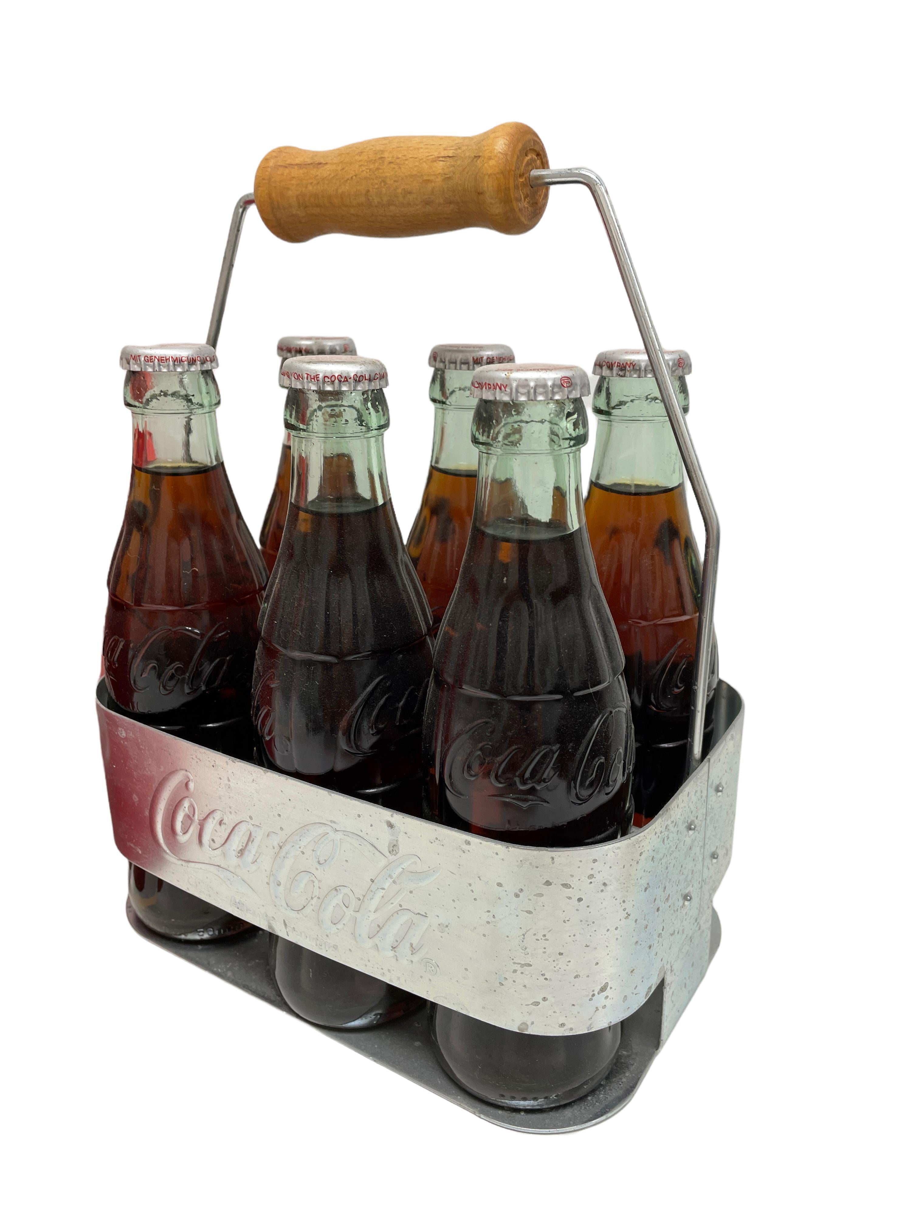 Modern 1960s German Vintage Advertising Metal Coca-Cola Stadium Cooler & Bottle Carrier For Sale