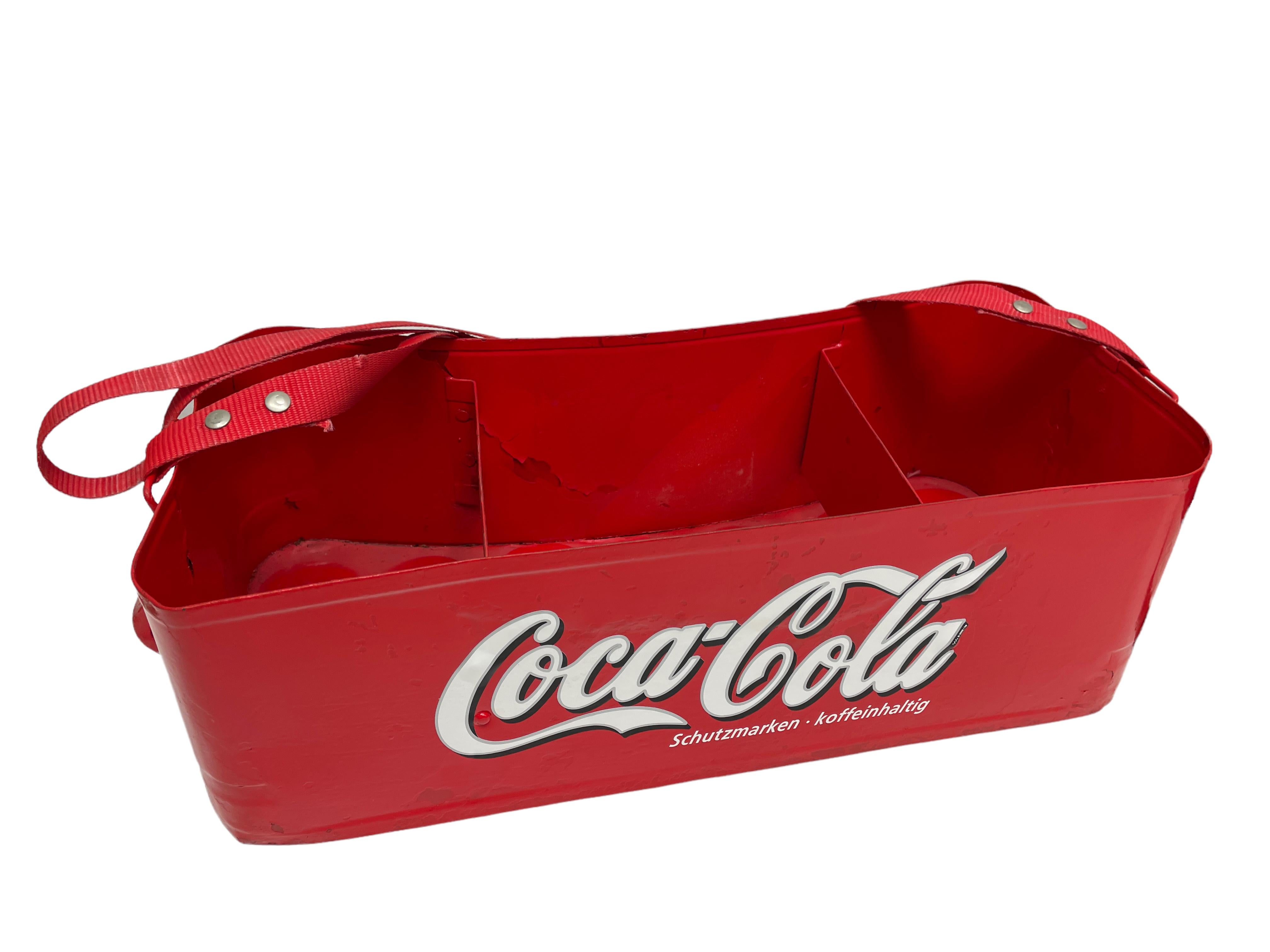 1960s German Vintage Advertising Metal Coca-Cola Stadium Cooler & Bottle Carrier In Good Condition For Sale In Nuernberg, DE