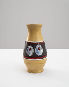 1960s German Ceramic Vase, Yellow with Black & Red Accents