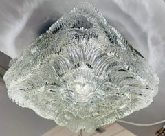 1960s German WILA Floral Waved Clear Glass Flush Mount Ceiling or Wall Light