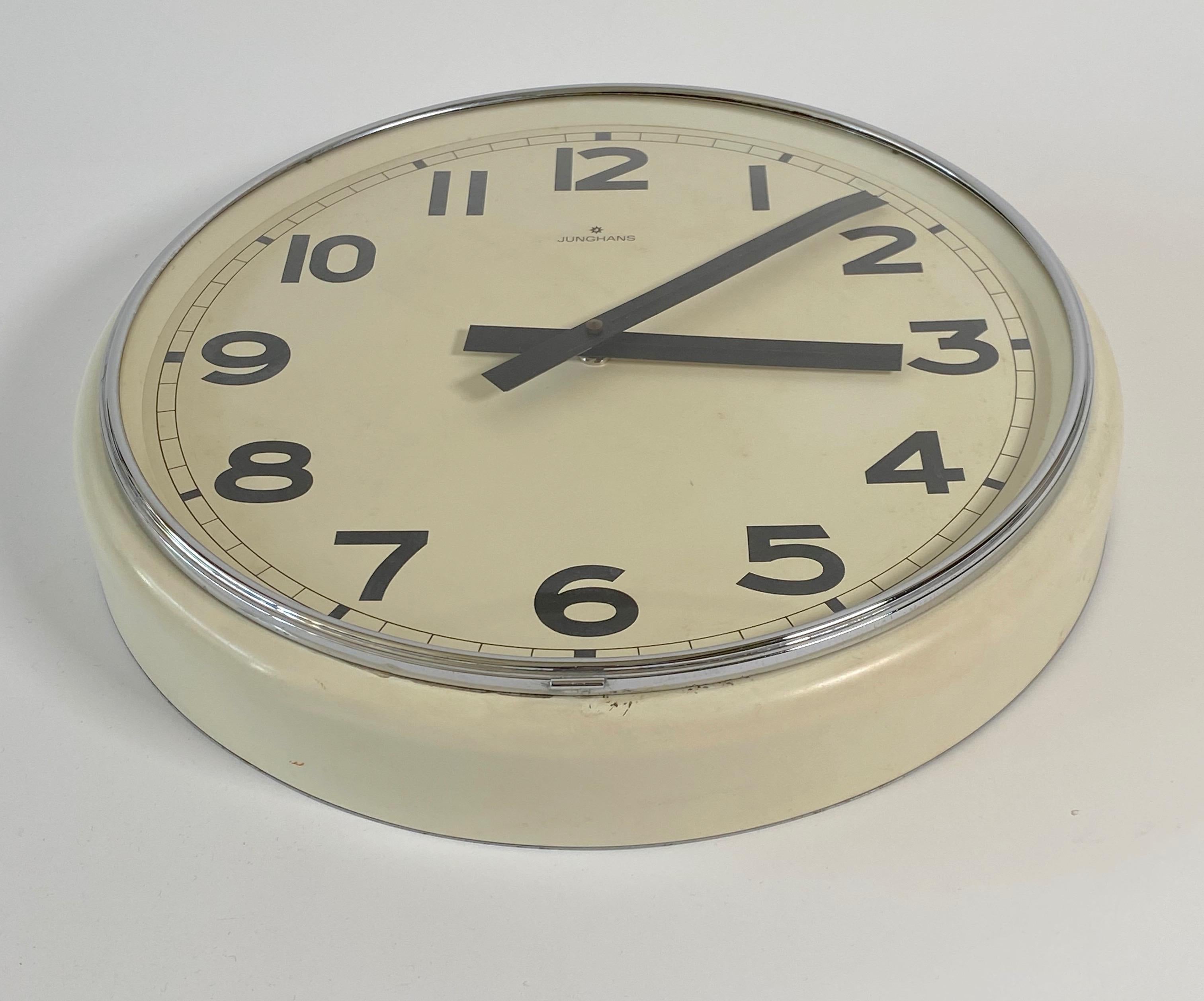 Hand-Crafted  1960s Germany Junghans Wall Clock in the  style of  Max Bill Industrial Design
