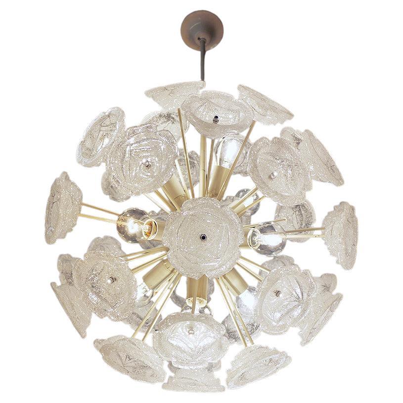 1960s Germany Sputnik Chandelier White Murano Glass Roses on an Enameled Frame