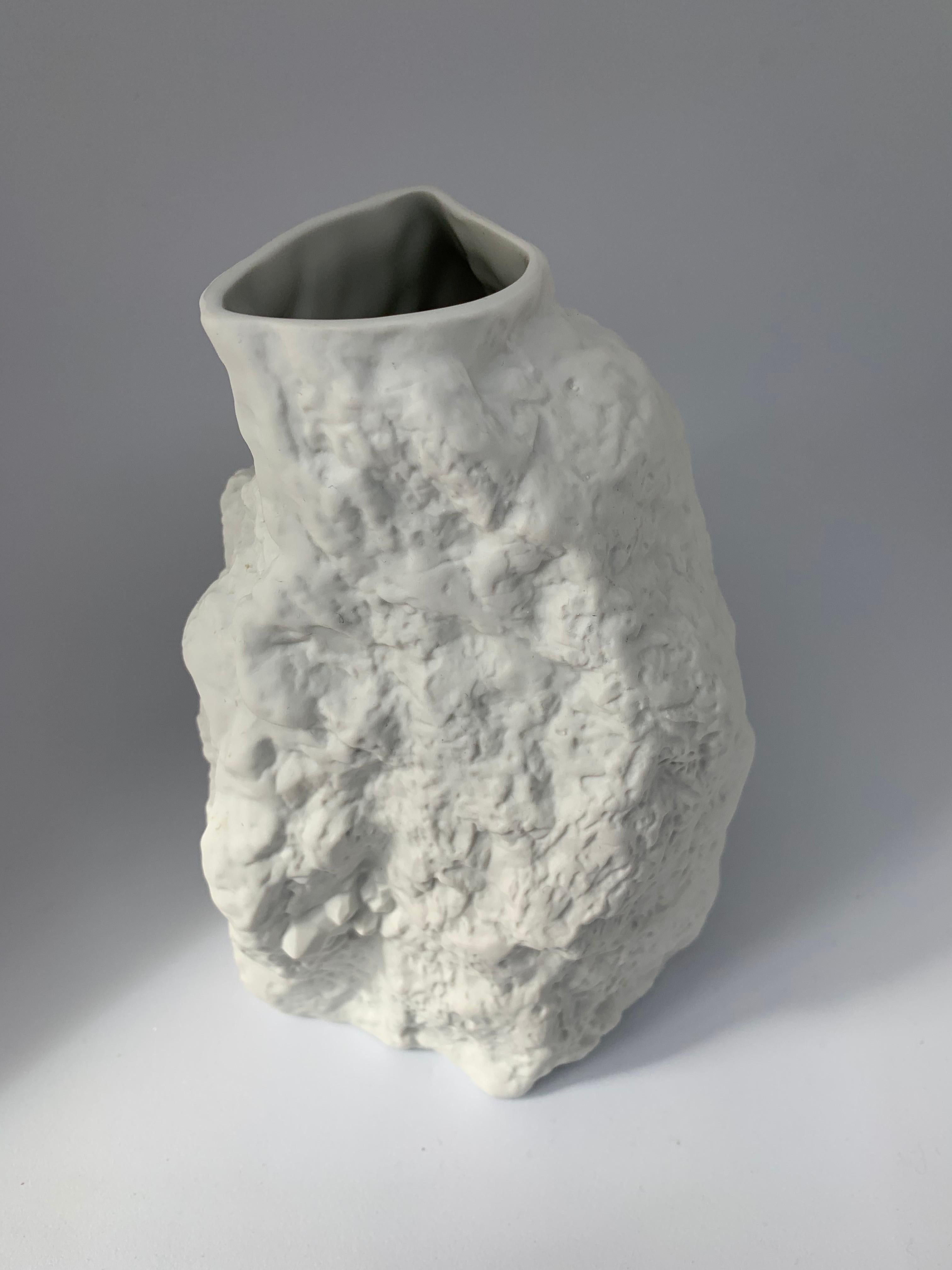 1960s Gerold Porcelain Bavaria Germany White Bisque Rock Textured Op Art Vase 1