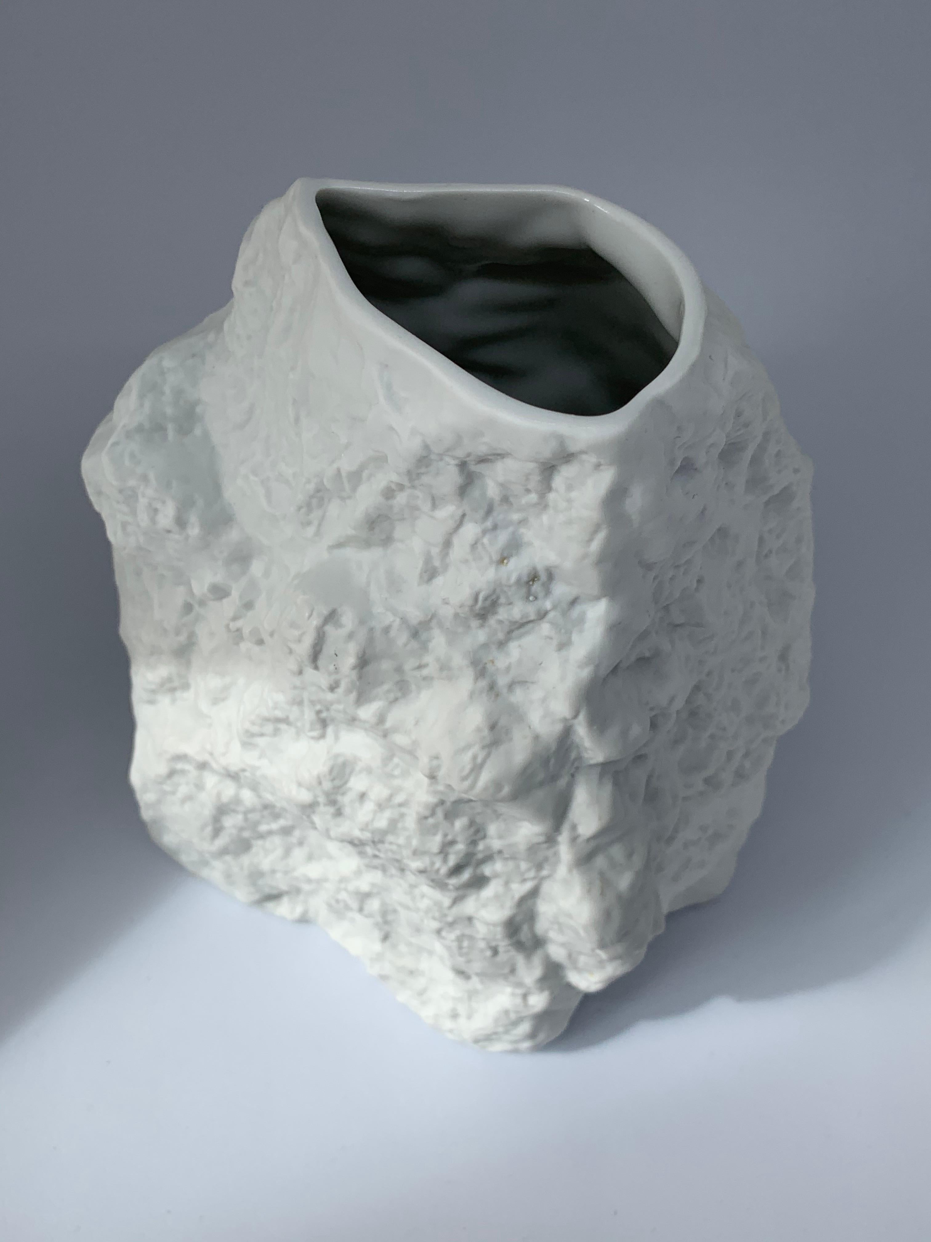 1960s Gerold Porcelain Bavaria Germany White Bisque Rock Textured Op Art Vase 2
