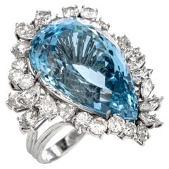 Retro 1960s GIA Certified Aquamarine Diamond 18 Karat Cocktail Ring
