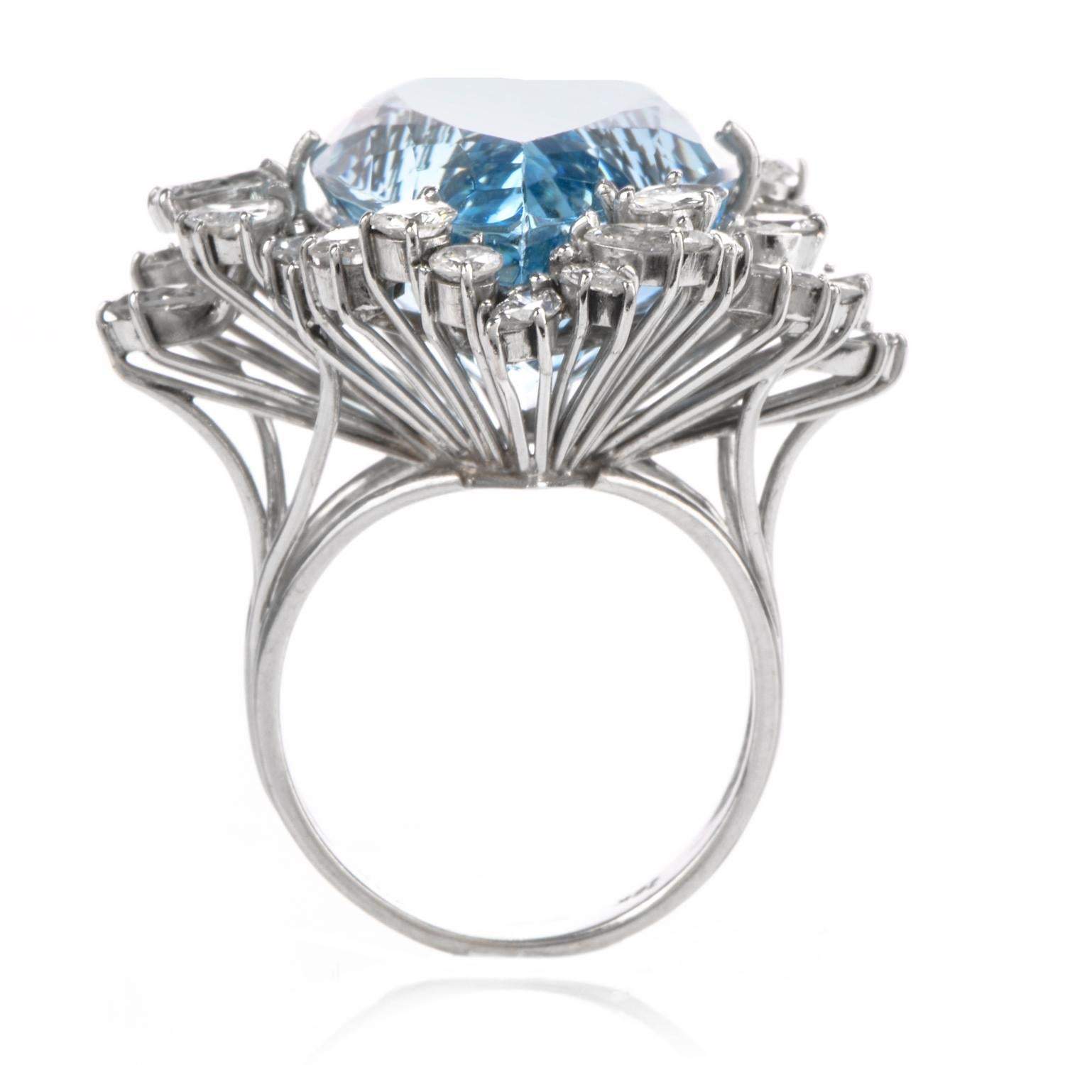 Women's 1960s GIA Certified Aquamarine Diamond 18 Karat Cocktail Ring