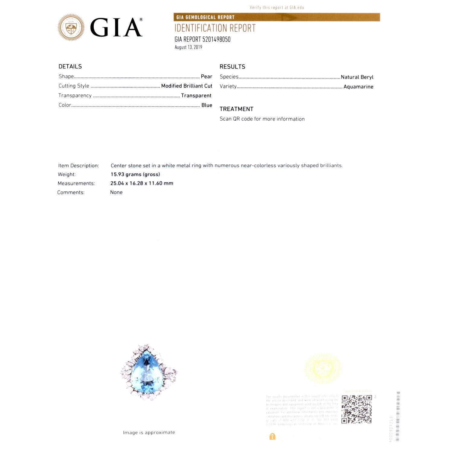 1960s GIA Certified Aquamarine Diamond 18 Karat Cocktail Ring 1