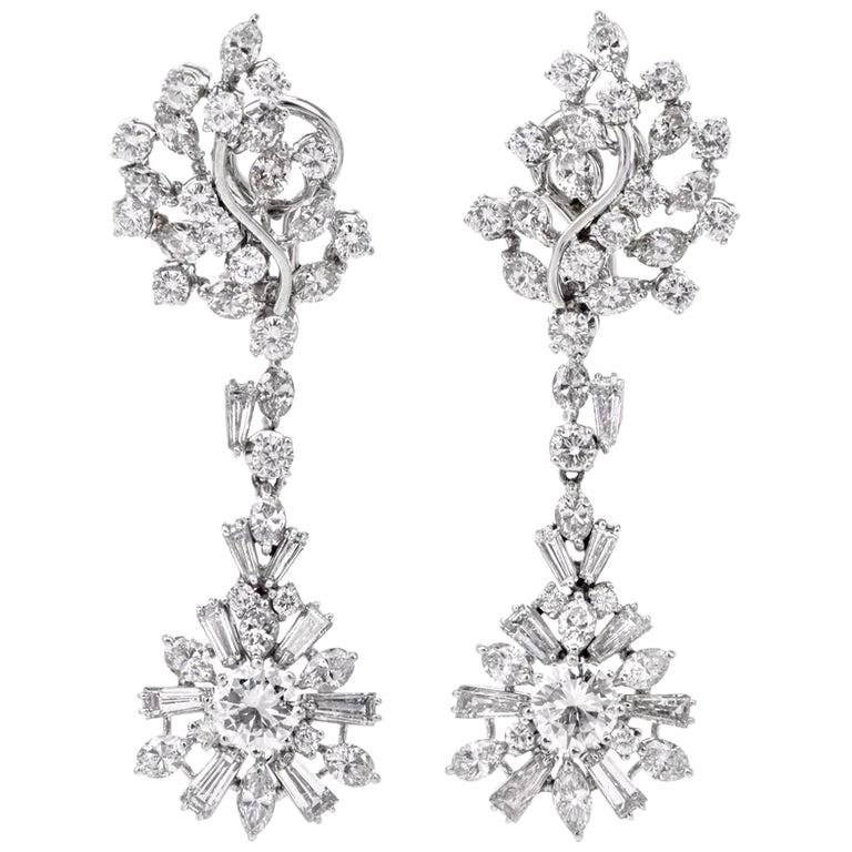 1960s GIA Diamond 9.02 Carat Platinum Chandelier Dangle Drop Earrings ...