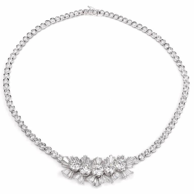 Round Cut 1960s GIA Diamond Gold Choker Necklace
