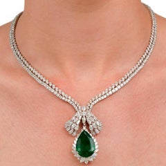 1980s GIA Emerald Diamond Choker Pendant Necklace